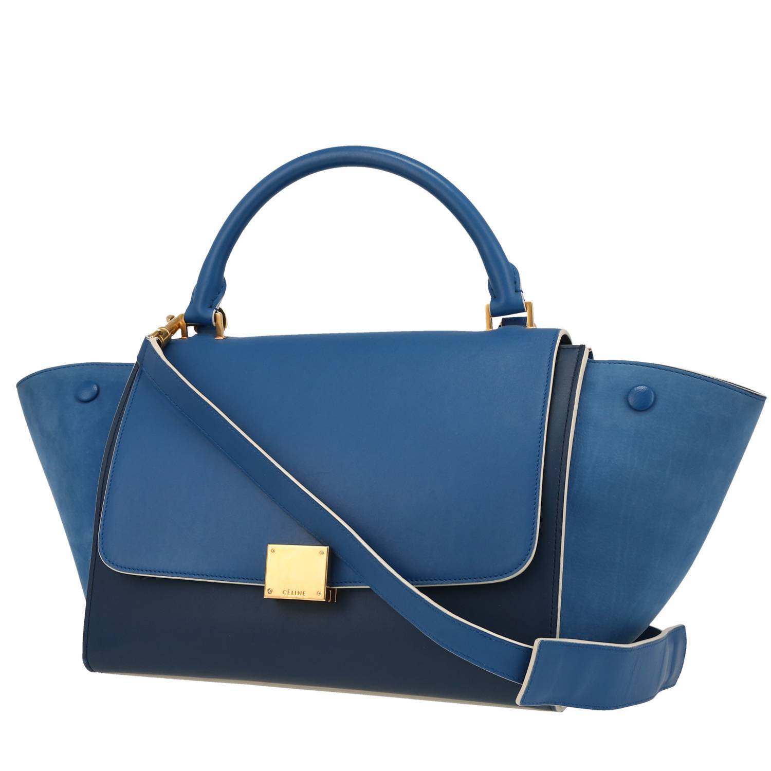 Trapeze Handbag In Blue Bicolor Leather And Blue Suede