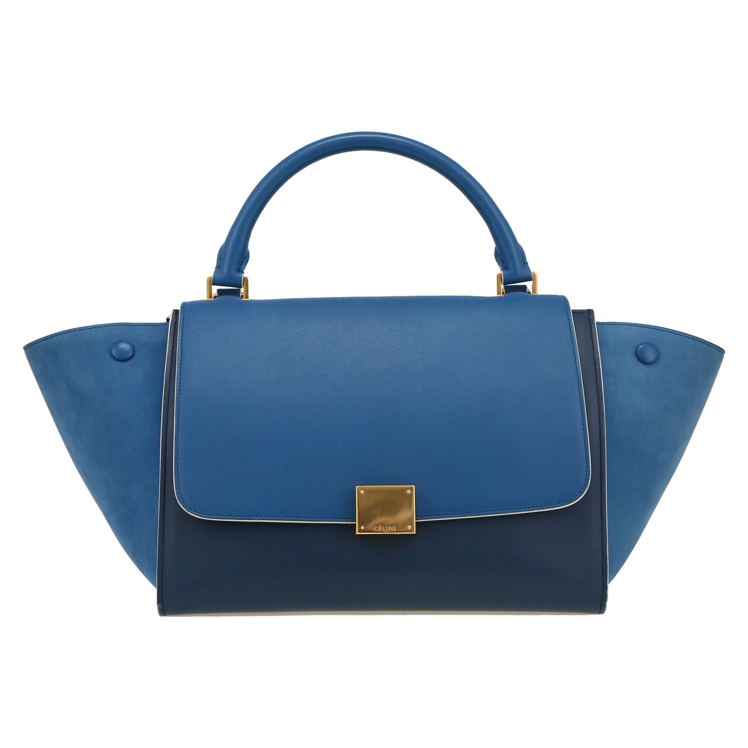 Borsa Celine  Trapeze modello piccolo  in pelle bicolore blu e camoscio blu - Detail D2