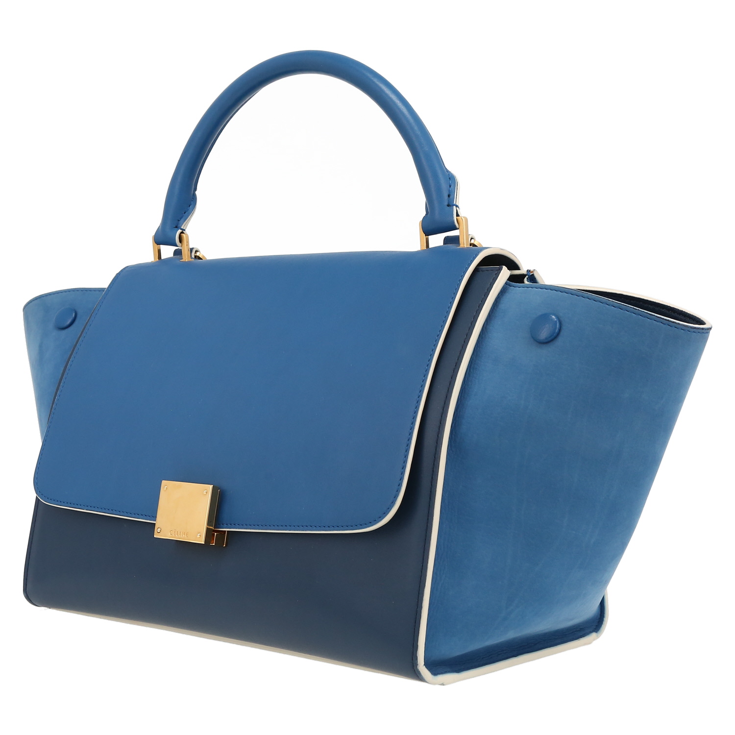 Celine  Trapeze small model  handbag  in blue bicolor  leather  and blue suede - Detail D3