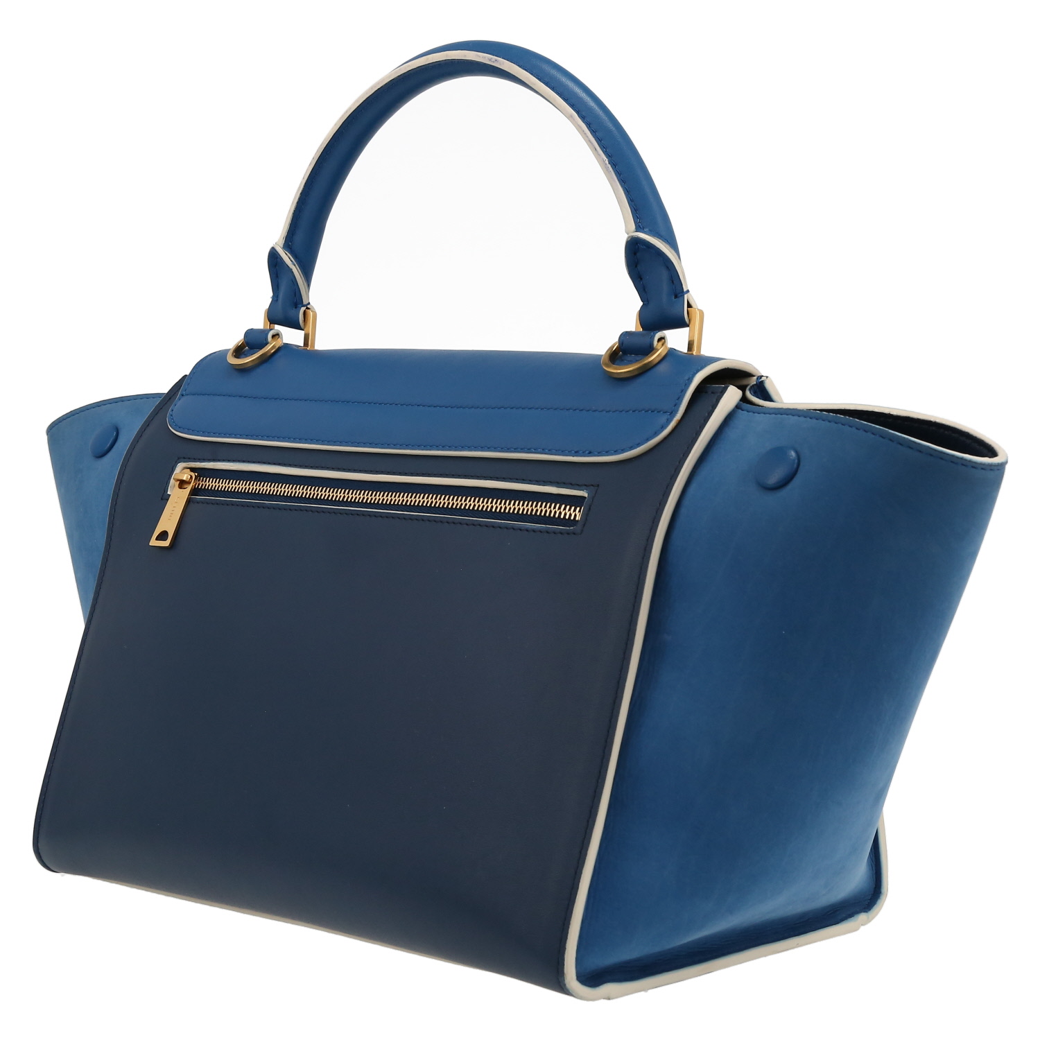 Sac à main Celine  Trapeze petit modèle  en cuir bicolore bleu et daim bleu - Detail D5