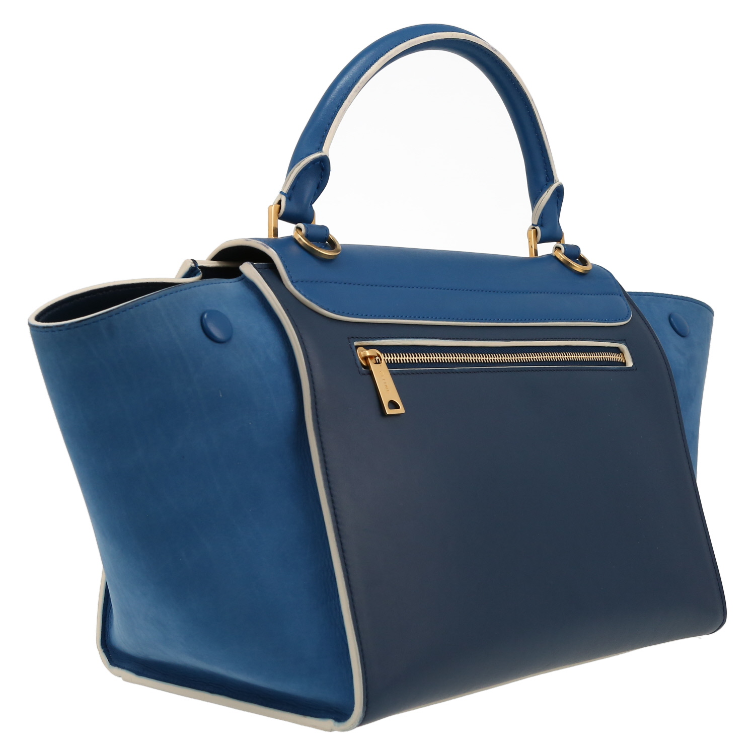 Celine  Trapeze small model  handbag  in blue bicolor  leather  and blue suede - Detail D6