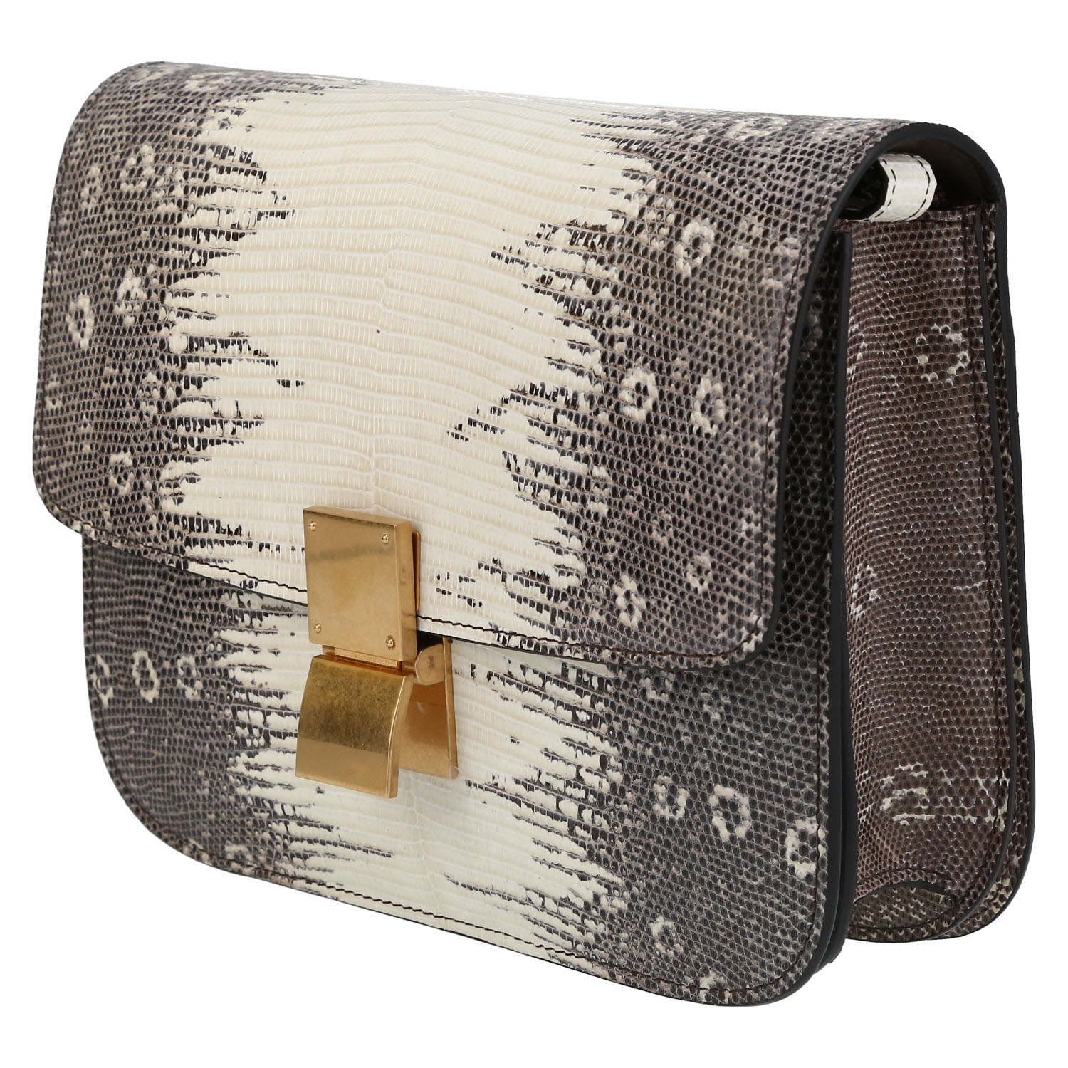 Sac bandoulière Celine  Classic Box en lézard beige gris - Detail D3
