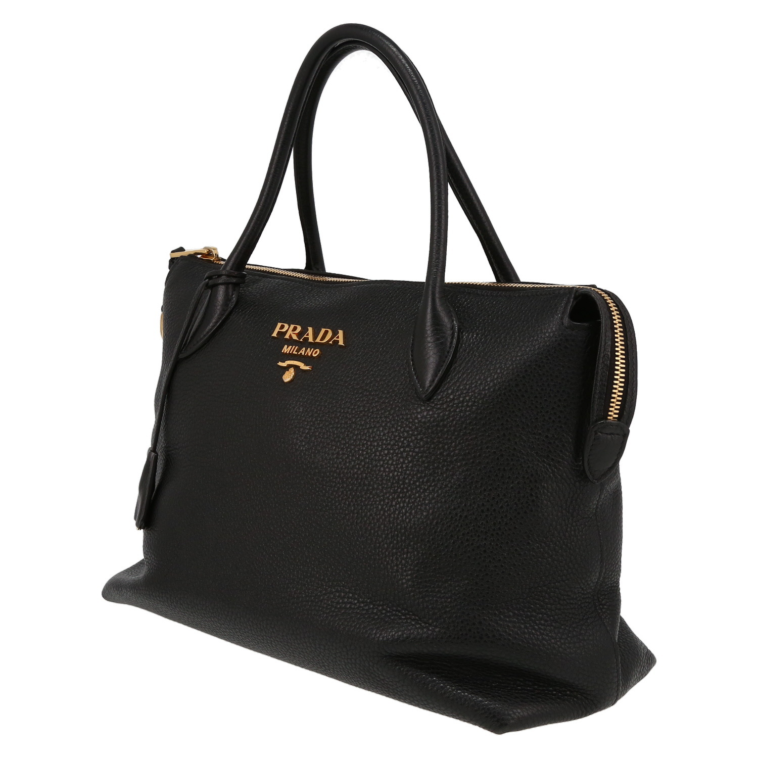 Prada   handbag  in black grained leather - Detail D3