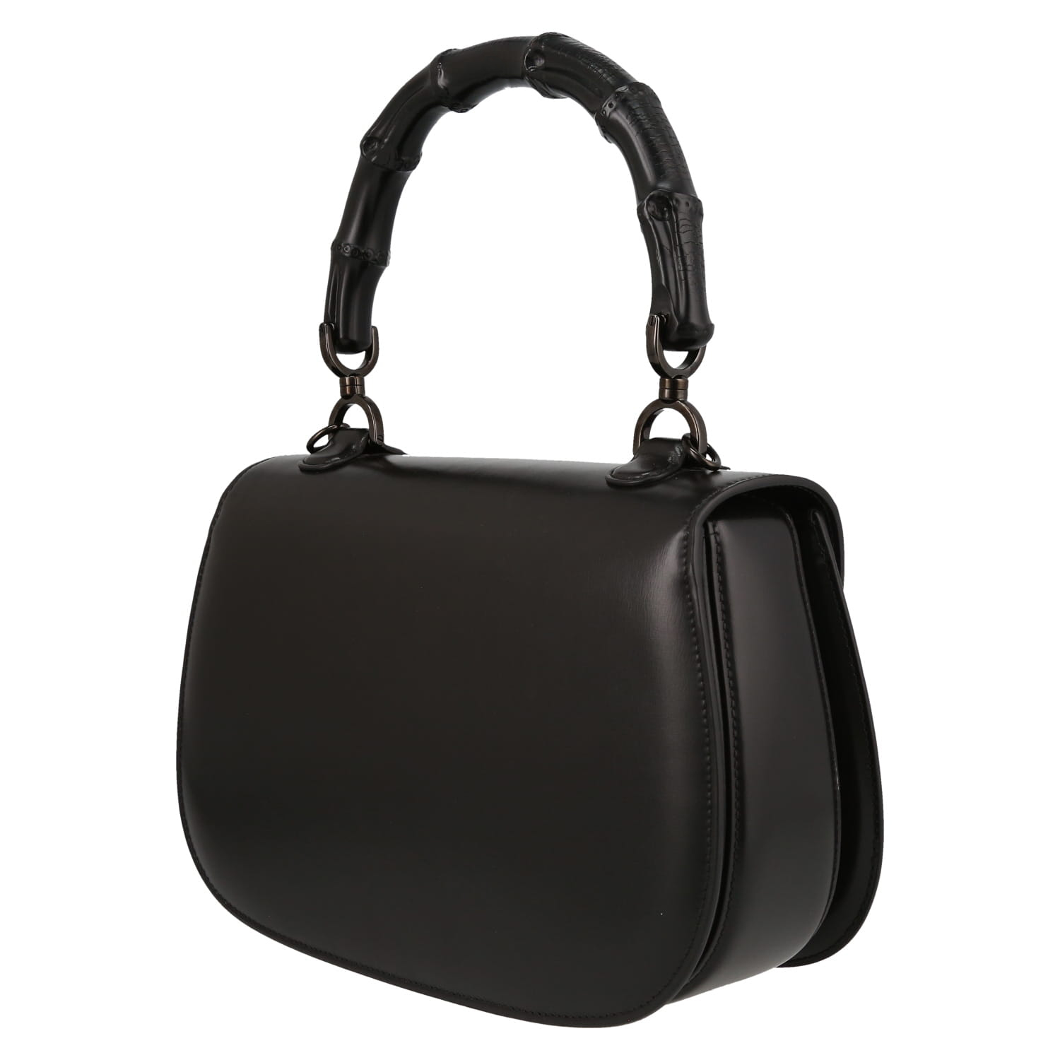 Gucci Bamboo medium model shoulder bag in black leather and black bamboo - Detail D5