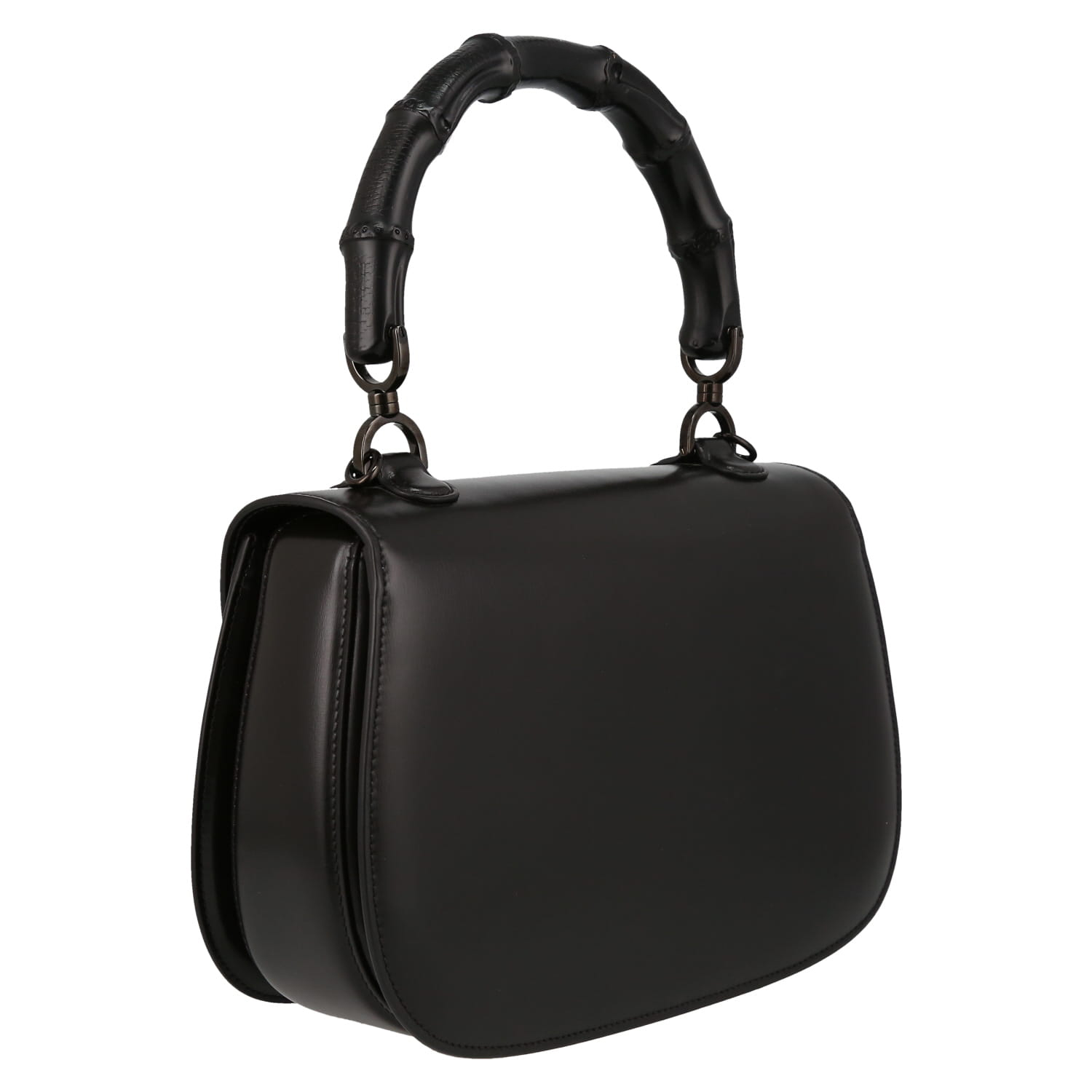 Sac bandoulière Gucci  Bamboo moyen modèle  en cuir noir et bambou noir - Detail D6
