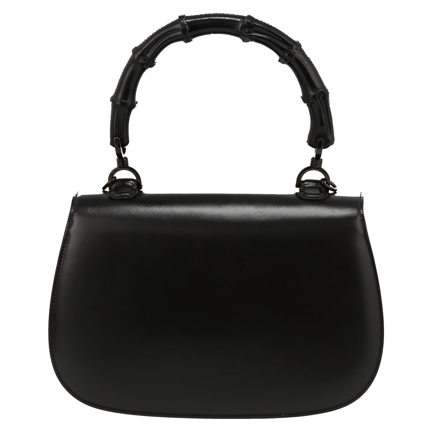 Gucci Bamboo medium model shoulder bag in black leather and black bamboo - Detail D7