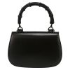 Gucci  Bamboo medium model  shoulder bag  in black leather  and black bamboo - Detail D7 thumbnail