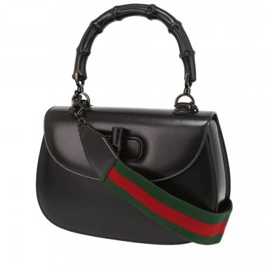 Borsa a tracolla Gucci  Bamboo modello medio  in pelle nera e bambù nero