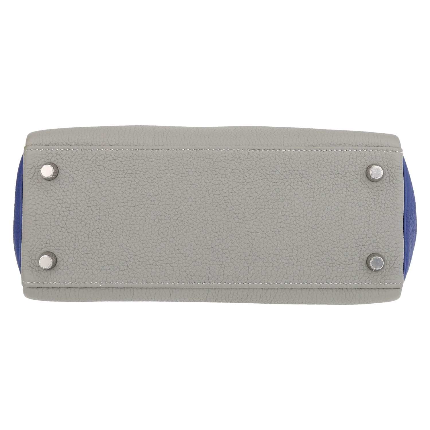 Bolso de mano Hermès  Kelly 25 cm en cuero togo Gris Mouette y azul eléctrico - Detail D1