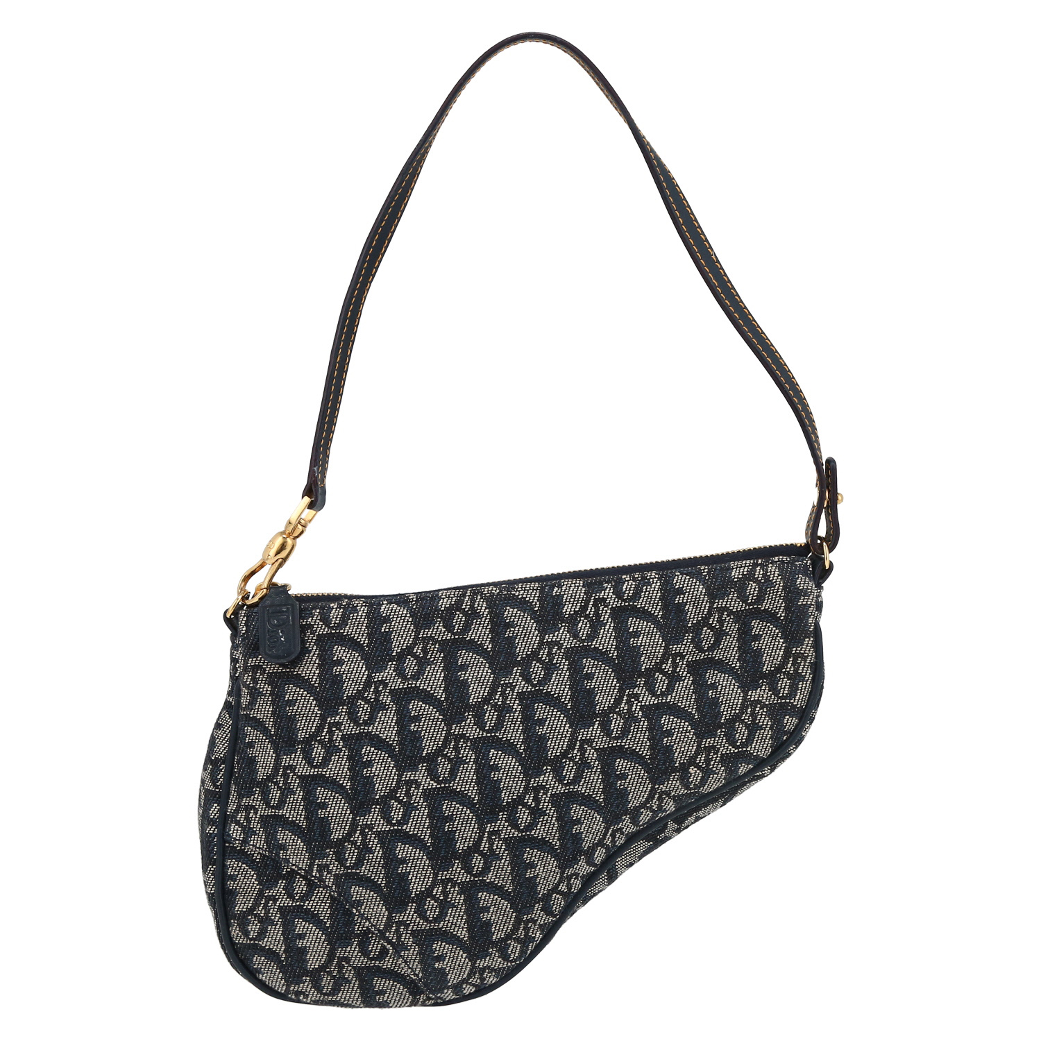 Bolso de mano Dior  Saddle en lona Monogram Oblique azul marino y cuero azul - Detail D2
