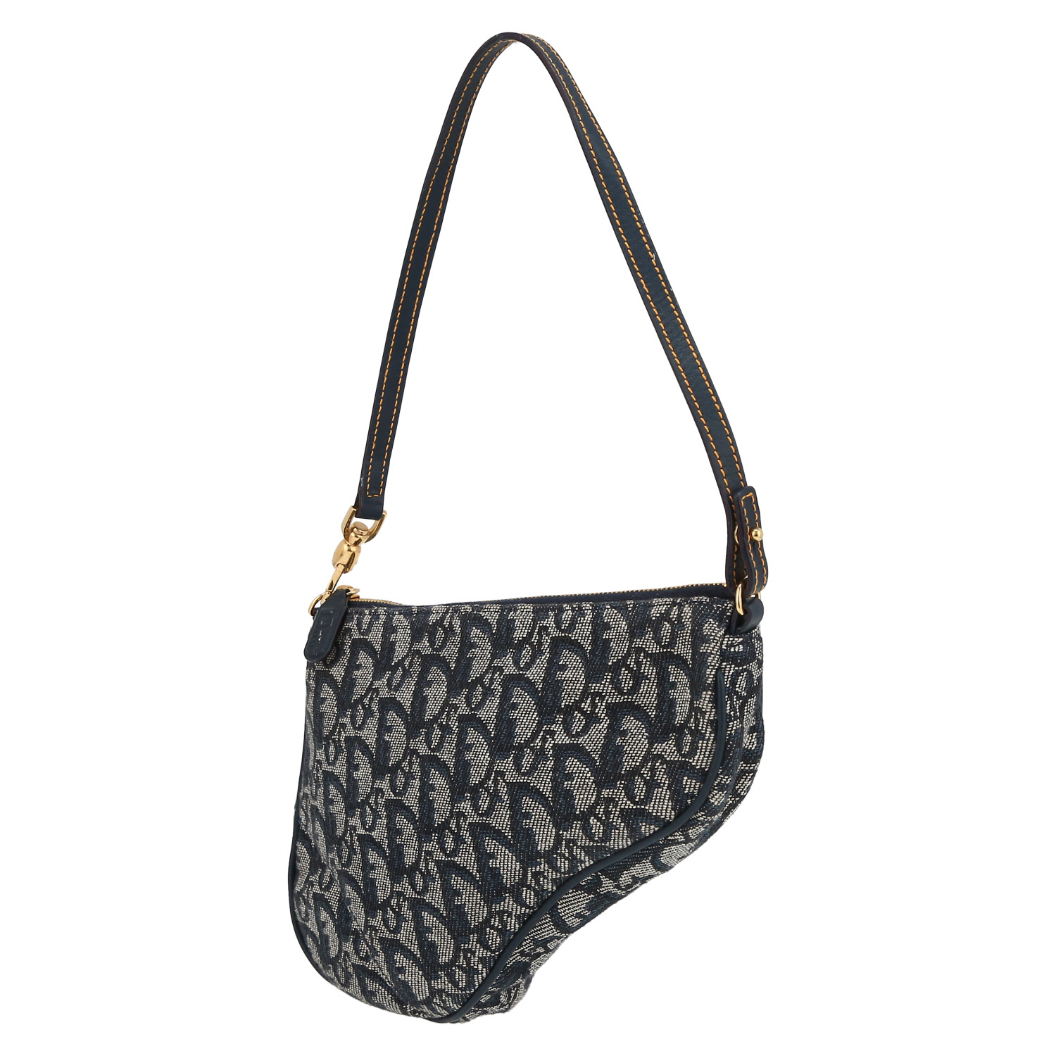 Dior  Saddle handbag  in navy blue monogram canvas Oblique  and blue leather - Detail D3