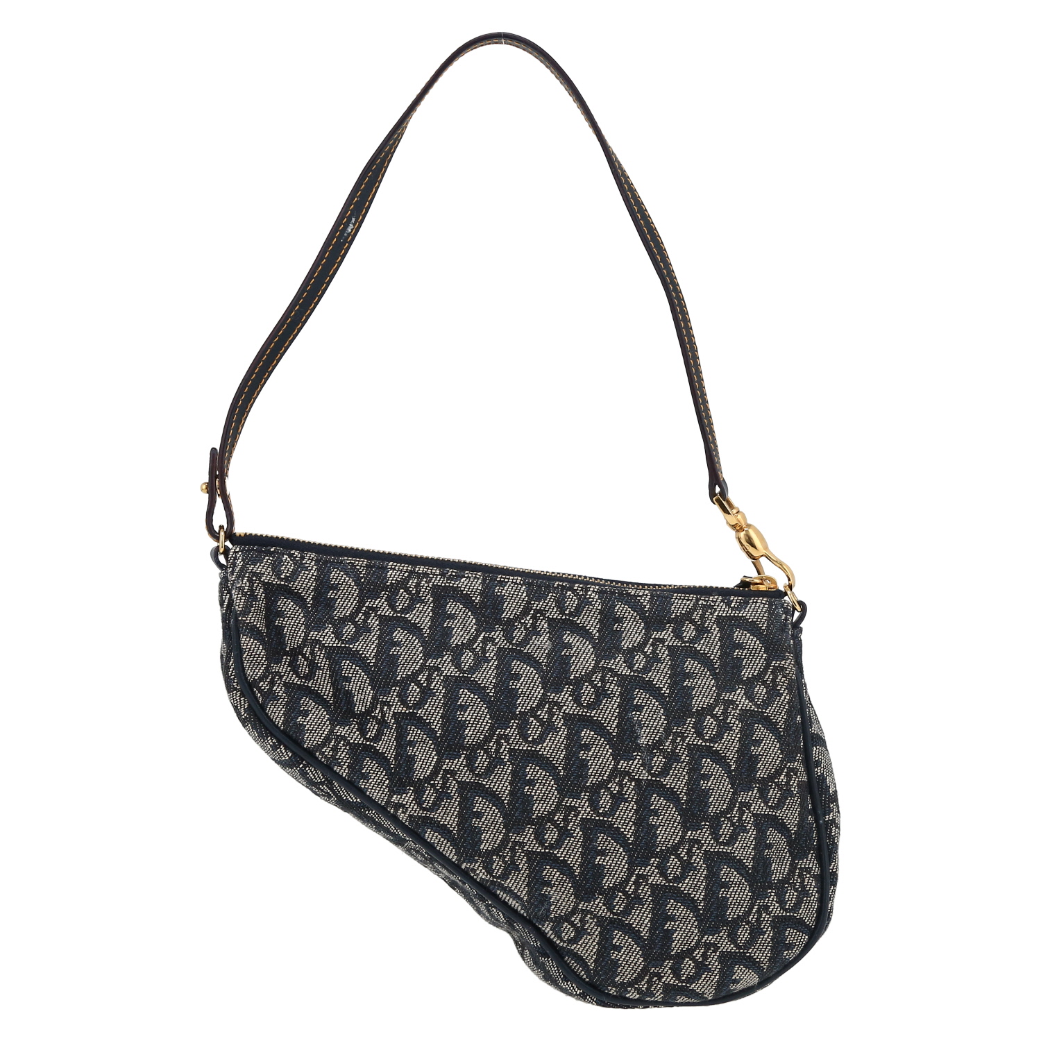 Dior  Saddle handbag  in navy blue monogram canvas Oblique  and blue leather - Detail D7
