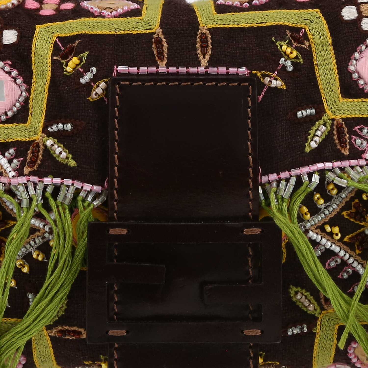 Borsa Fendi  Baguette in tela marrone e pelle marrone - Detail D1