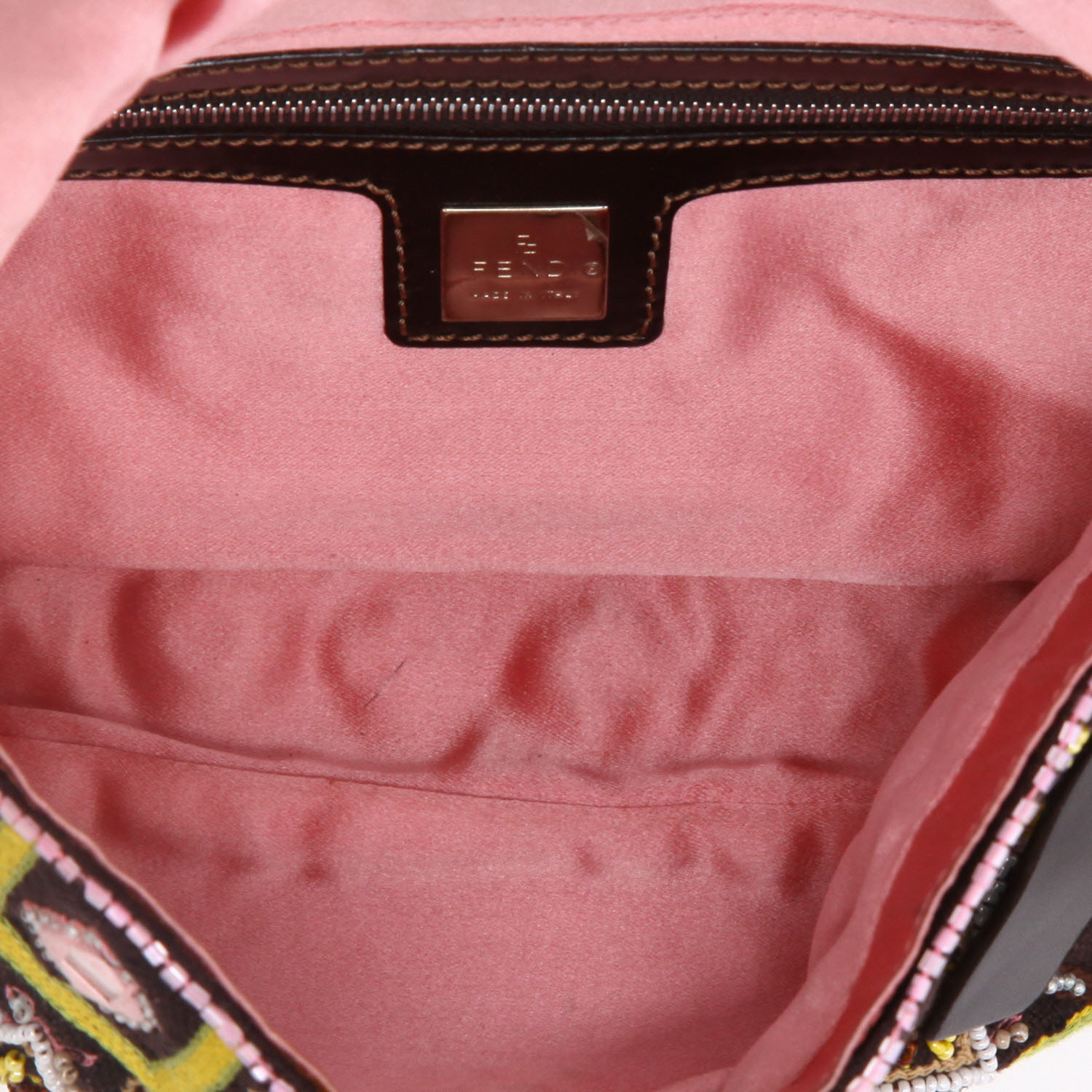 Sac à main Fendi  Baguette en toile marron et cuir marron - Detail D8