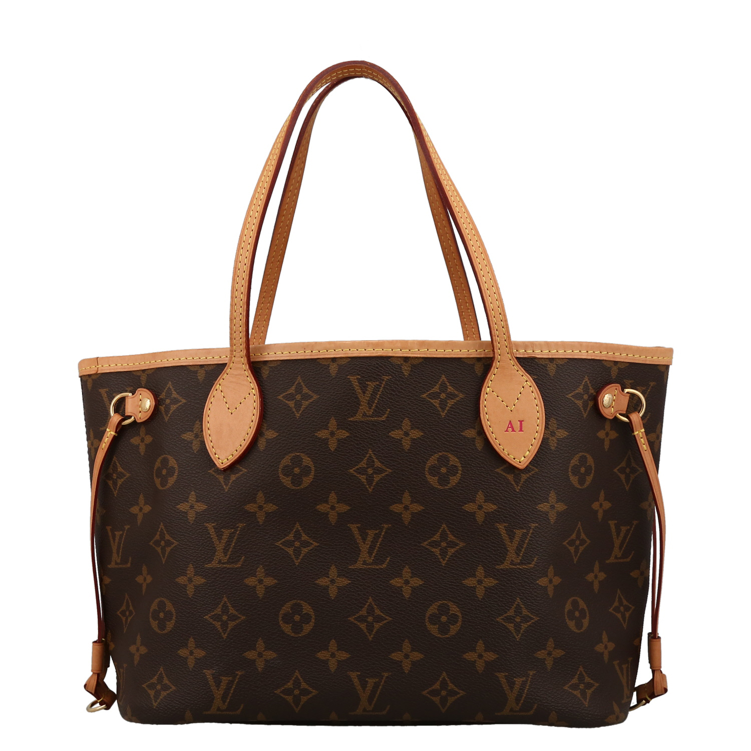 Louis Vuitton  Neverfull small model  shopping bag  monogram canvas  and natural leather - Detail D2