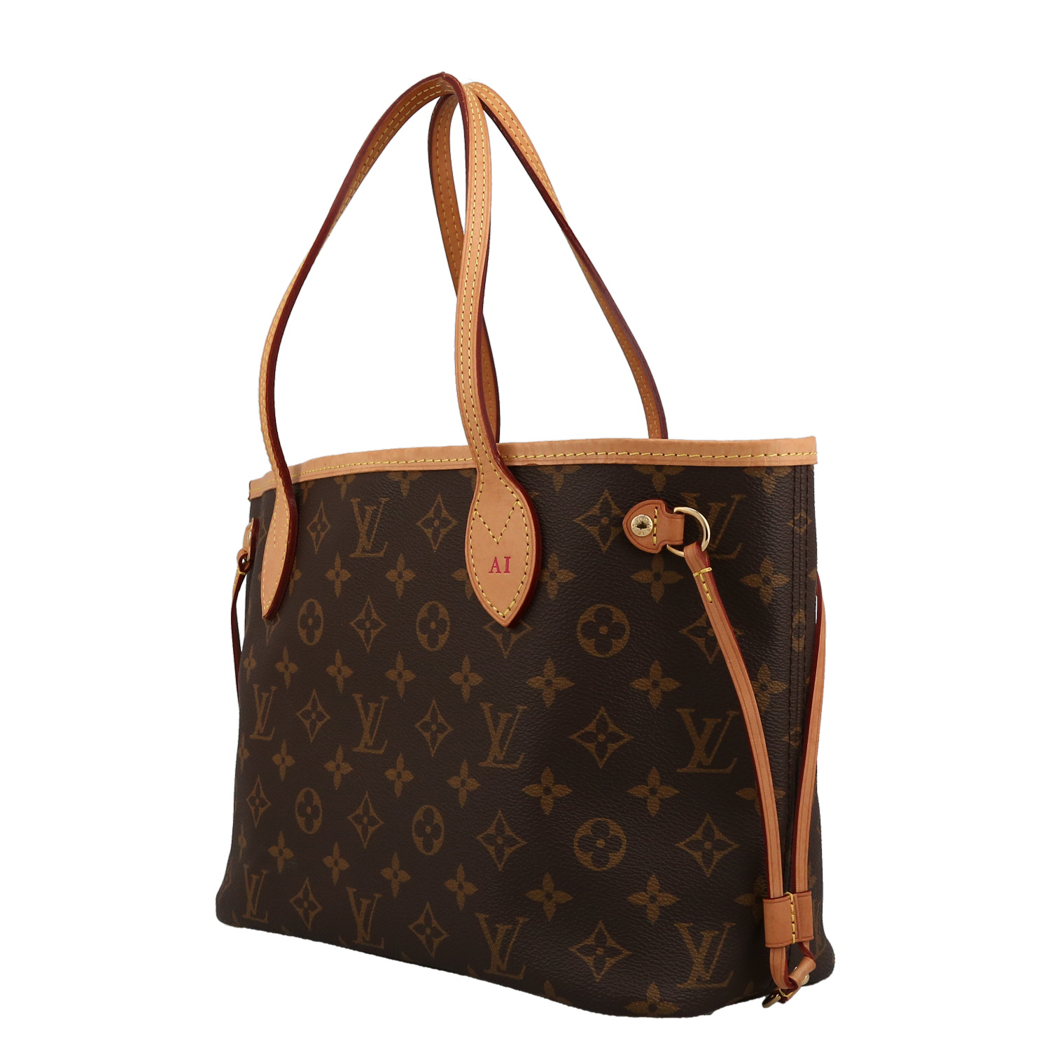 Louis Vuitton  Neverfull small model  shopping bag  monogram canvas  and natural leather - Detail D3