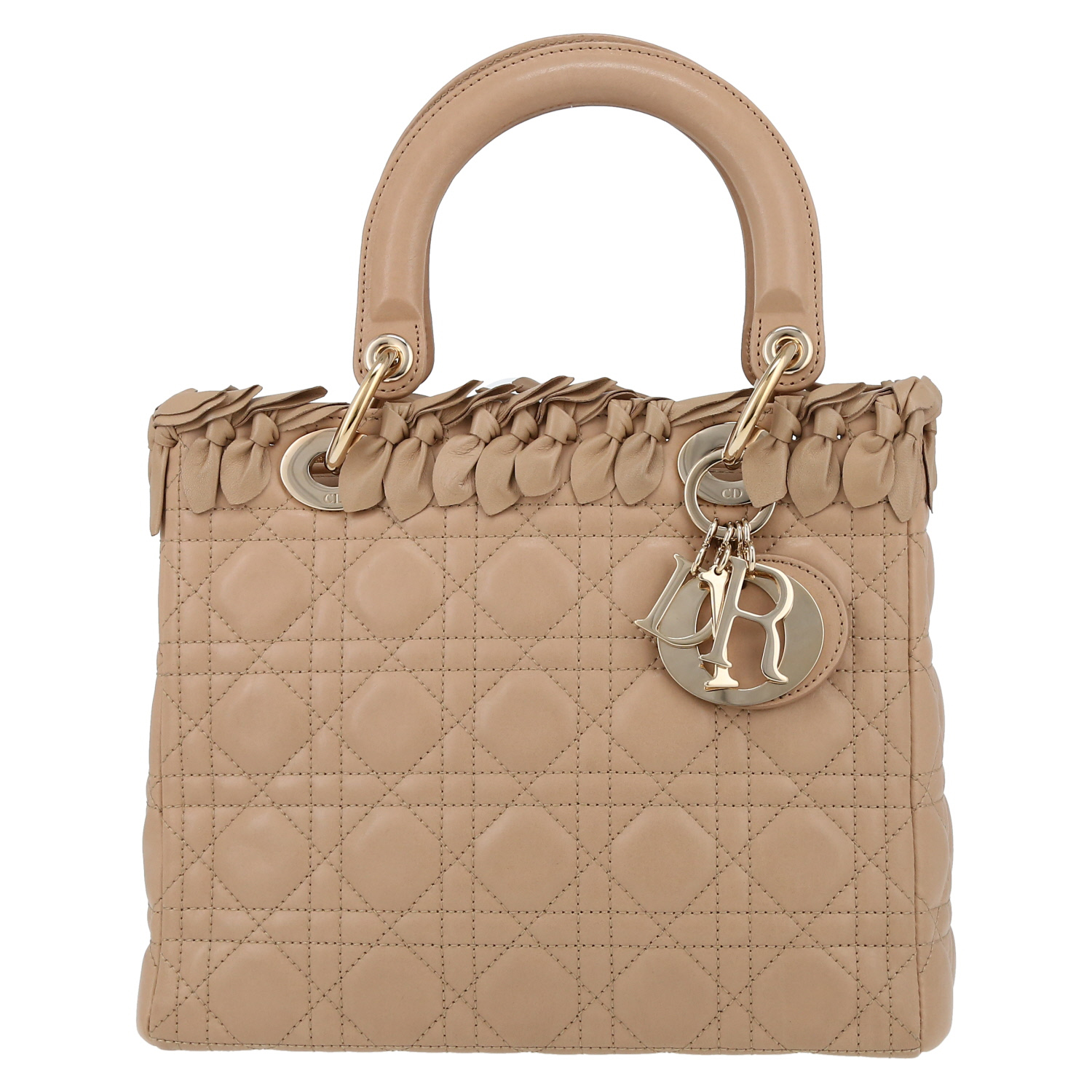 Bolso de mano Dior  Lady Dior en cuero cannage beige - Detail D2