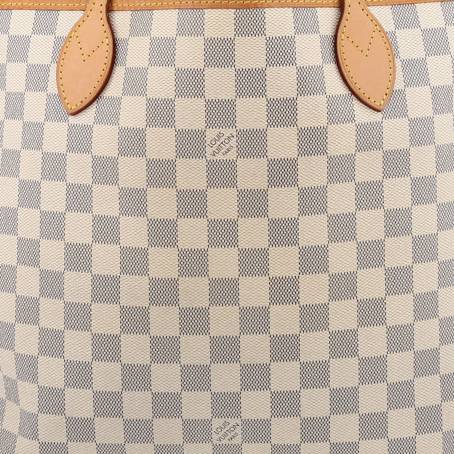 Shopping bag Louis Vuitton  Neverfull in tela a scacchi azzurro e pelle naturale - Detail D1