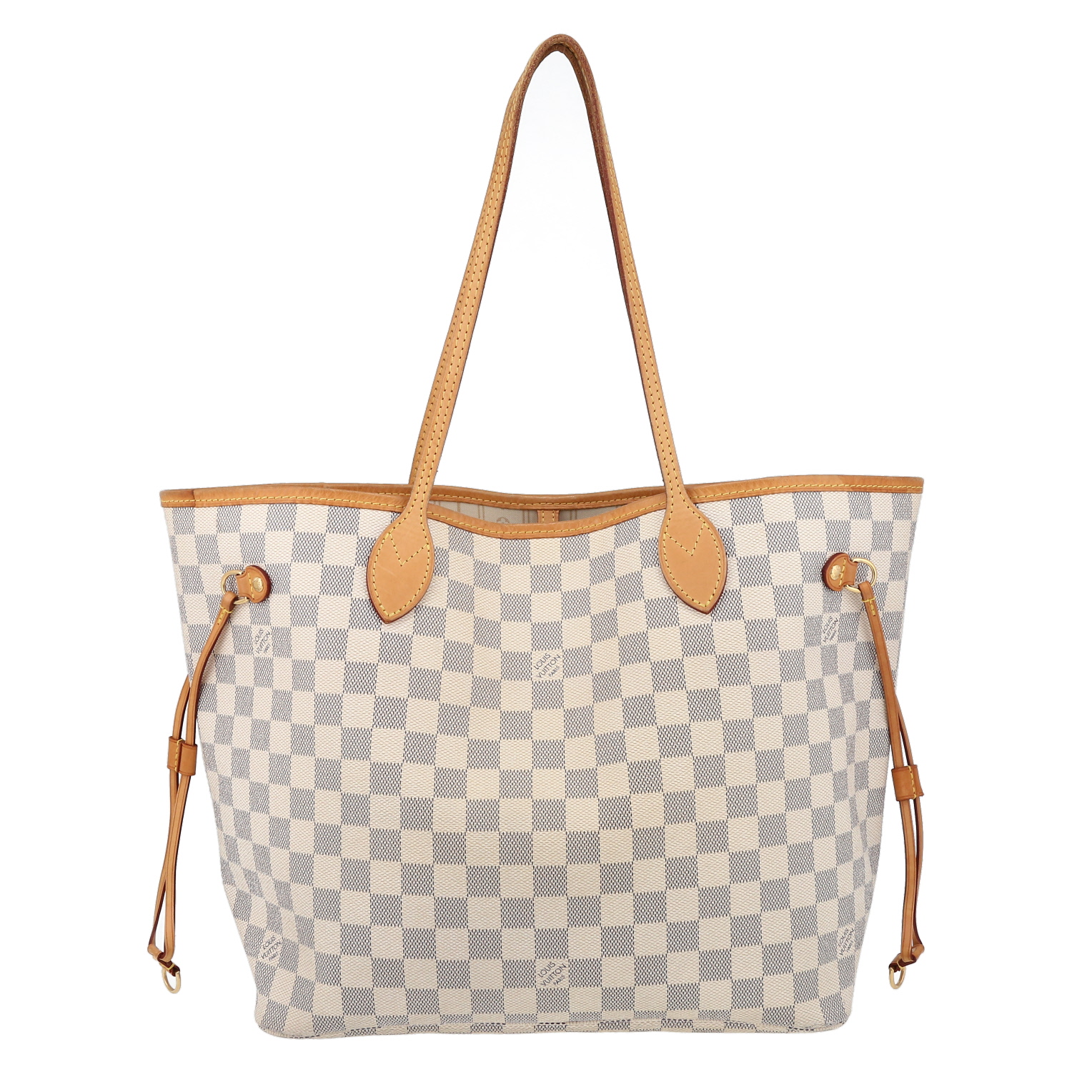 Shopping bag Louis Vuitton  Neverfull in tela a scacchi azzurro e pelle naturale - Detail D2