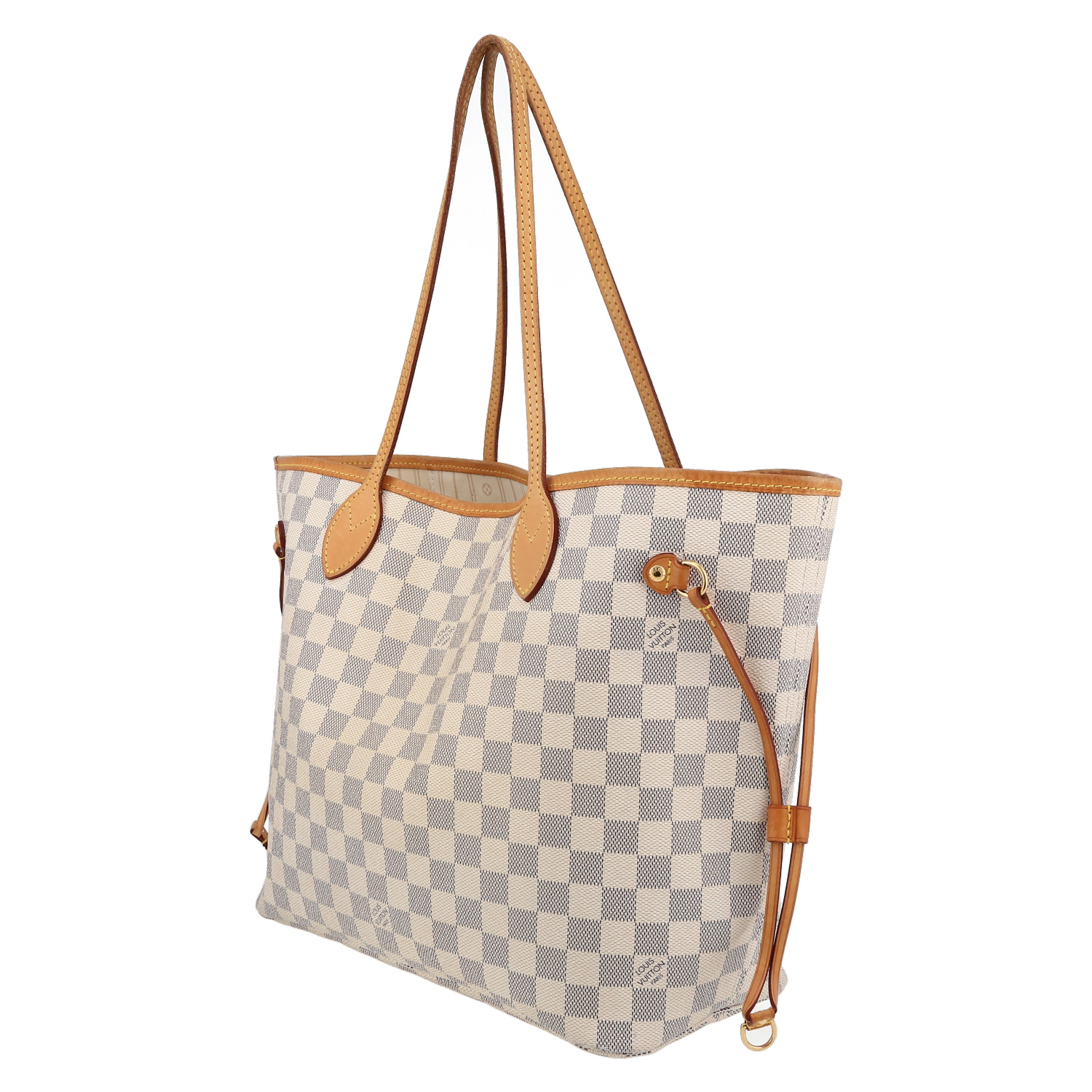 Shopping bag Louis Vuitton  Neverfull in tela a scacchi azzurro e pelle naturale - Detail D3