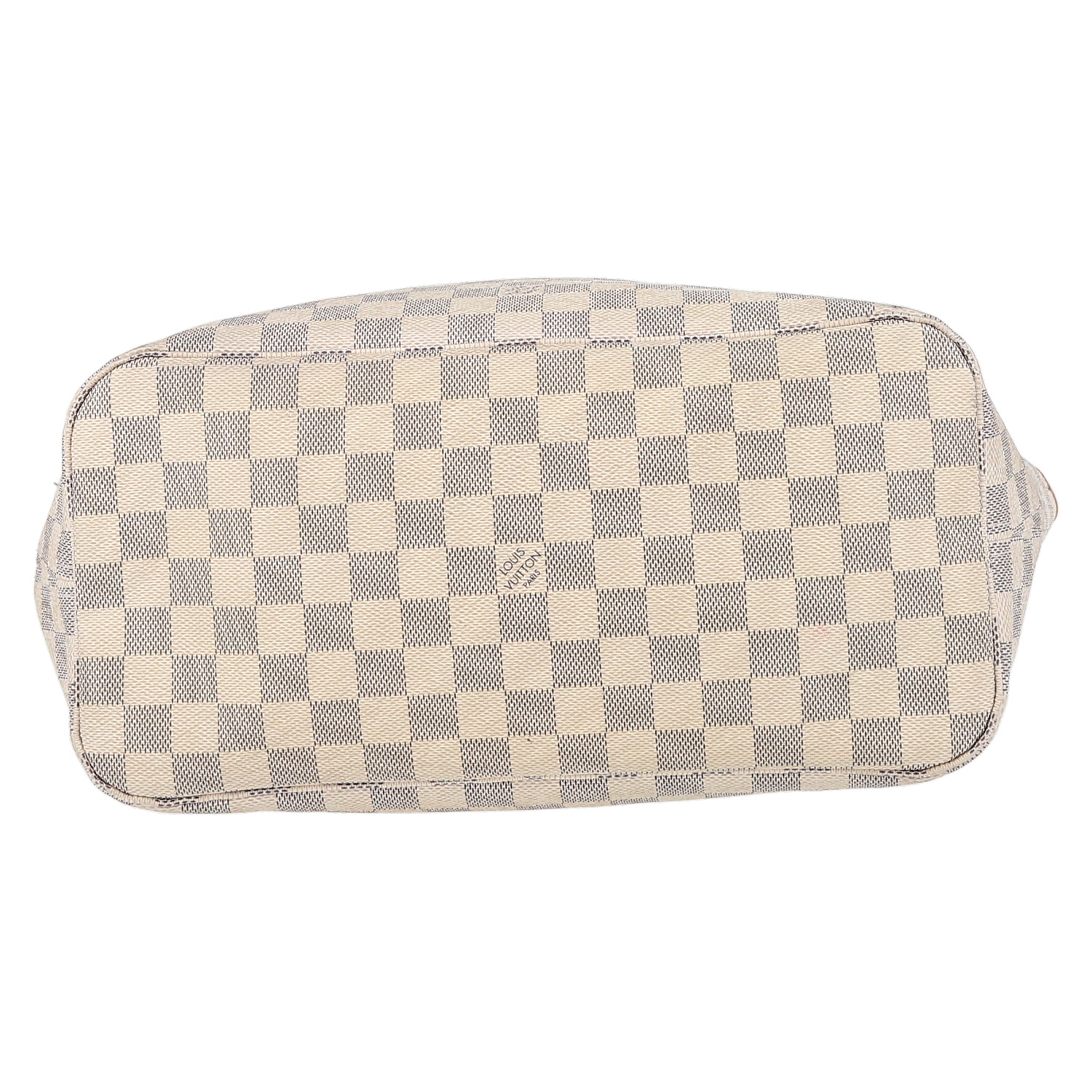 Louis Vuitton  Neverfull shopping bag  in azur damier canvas  and natural leather - Detail D4