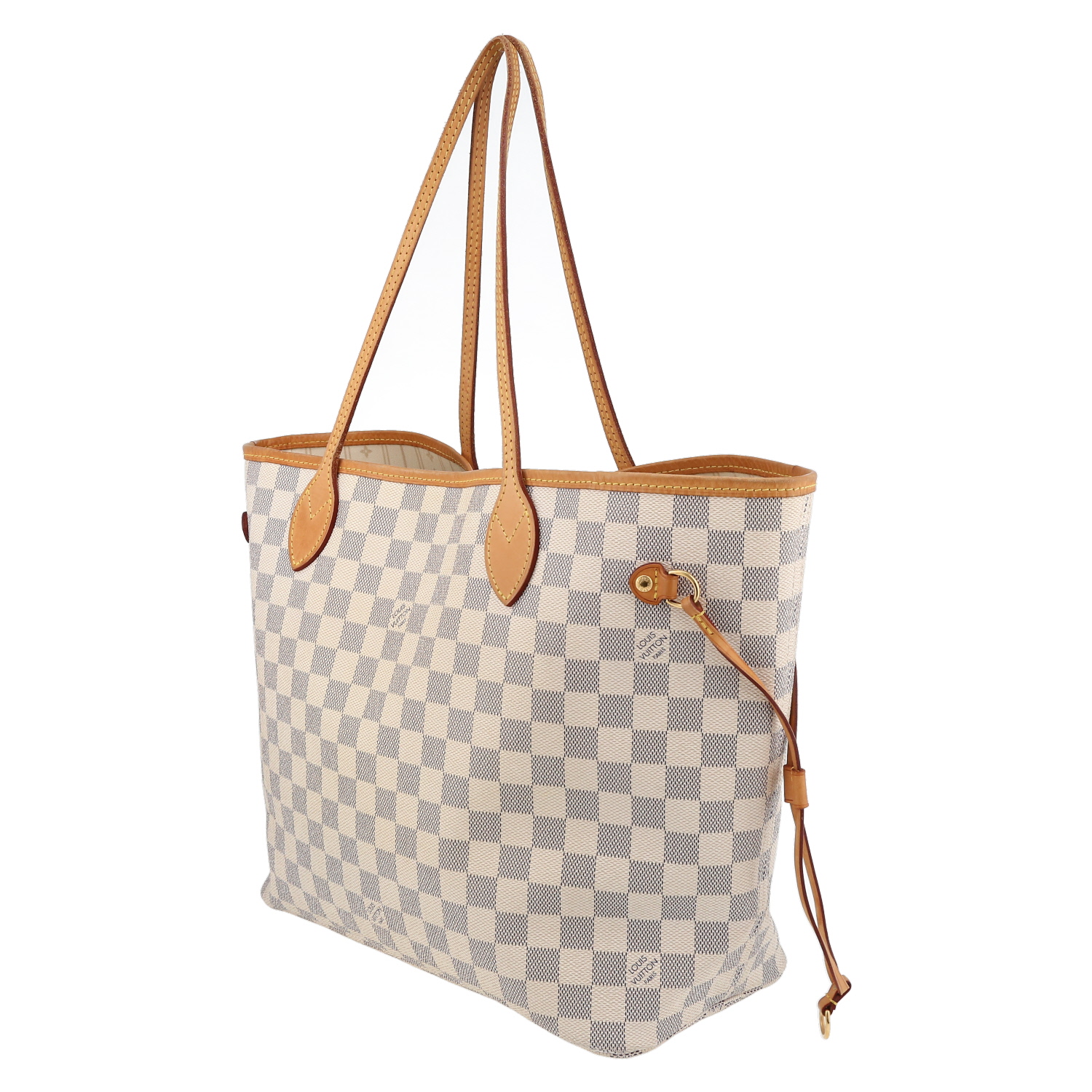 Bolso Cabás Louis Vuitton  Neverfull en lona a cuadros azul celeste y cuero natural - Detail D5