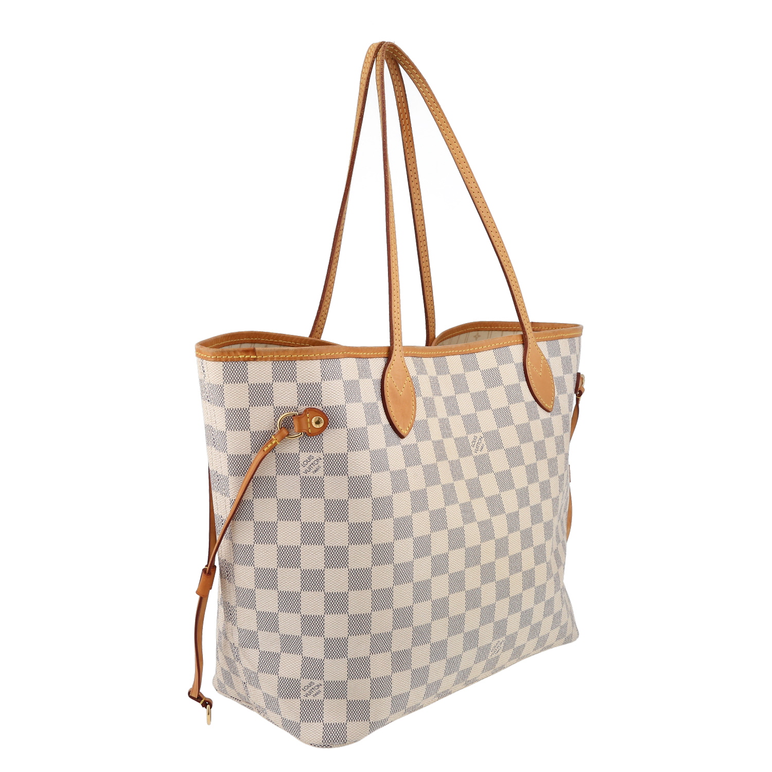 Shopping bag Louis Vuitton  Neverfull in tela a scacchi azzurro e pelle naturale - Detail D6