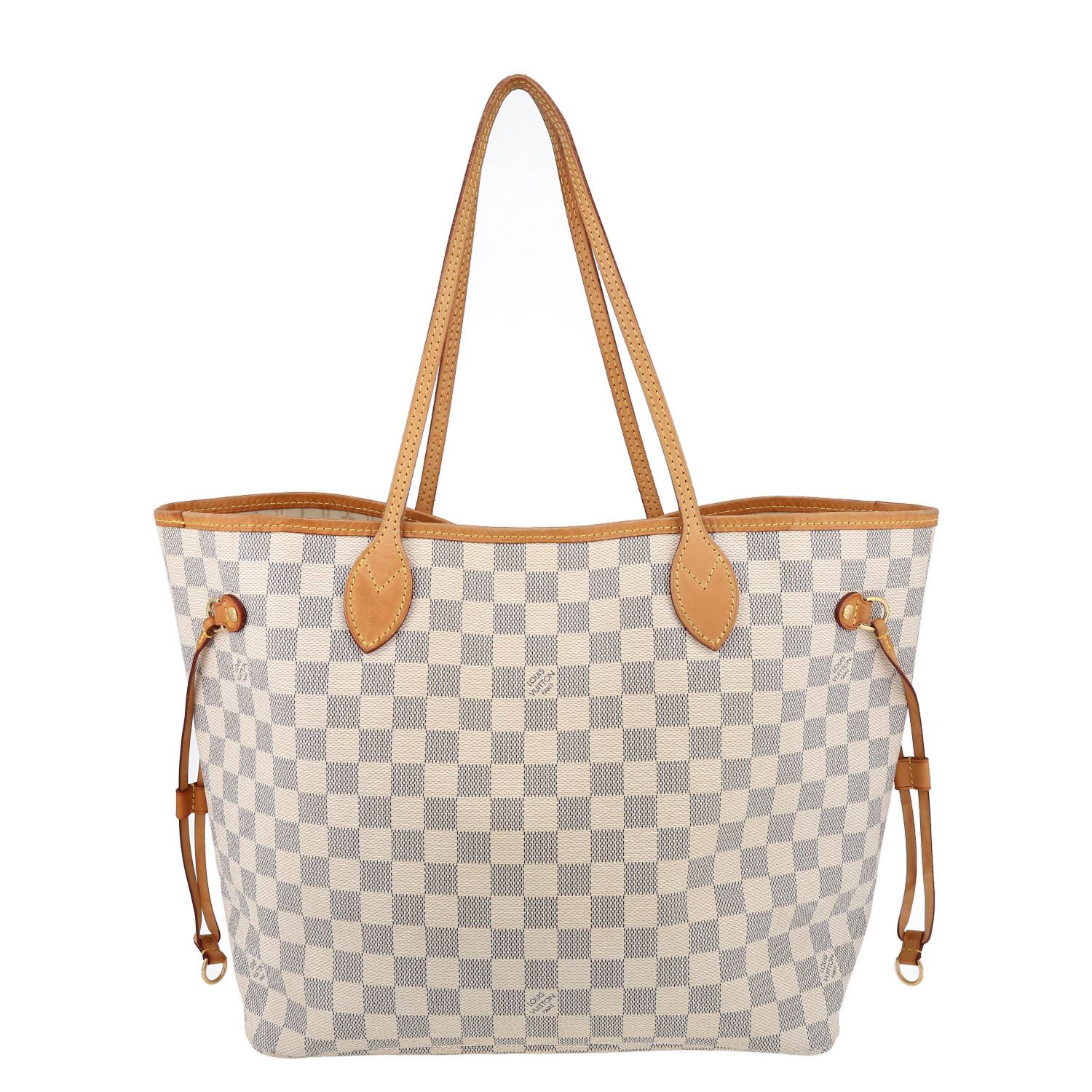 Bolso Cabás Louis Vuitton  Neverfull en lona a cuadros azul celeste y cuero natural - Detail D7