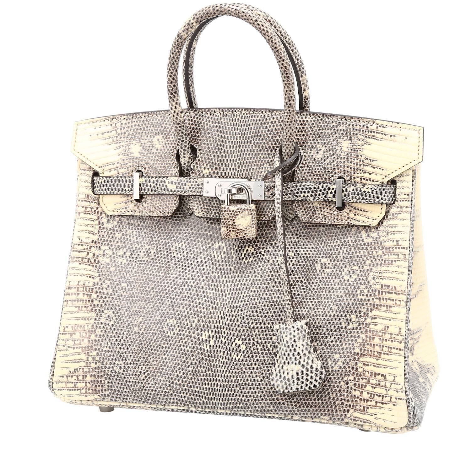 Hermès  Birkin 25 cm handbag  in grey and beige lizzard - 00pp