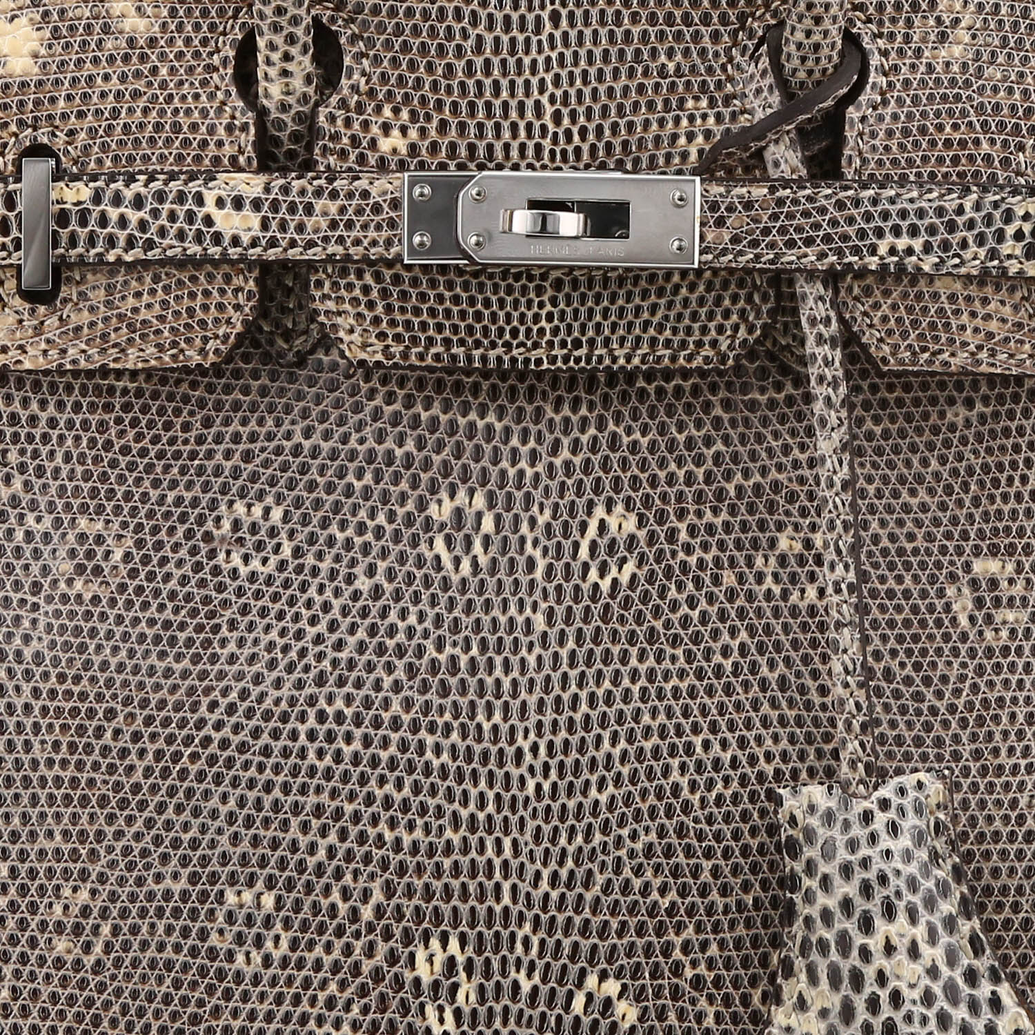 Bolso de mano Hermès  Birkin 25 cm en piel de lagarto gris y beige - Detail D1