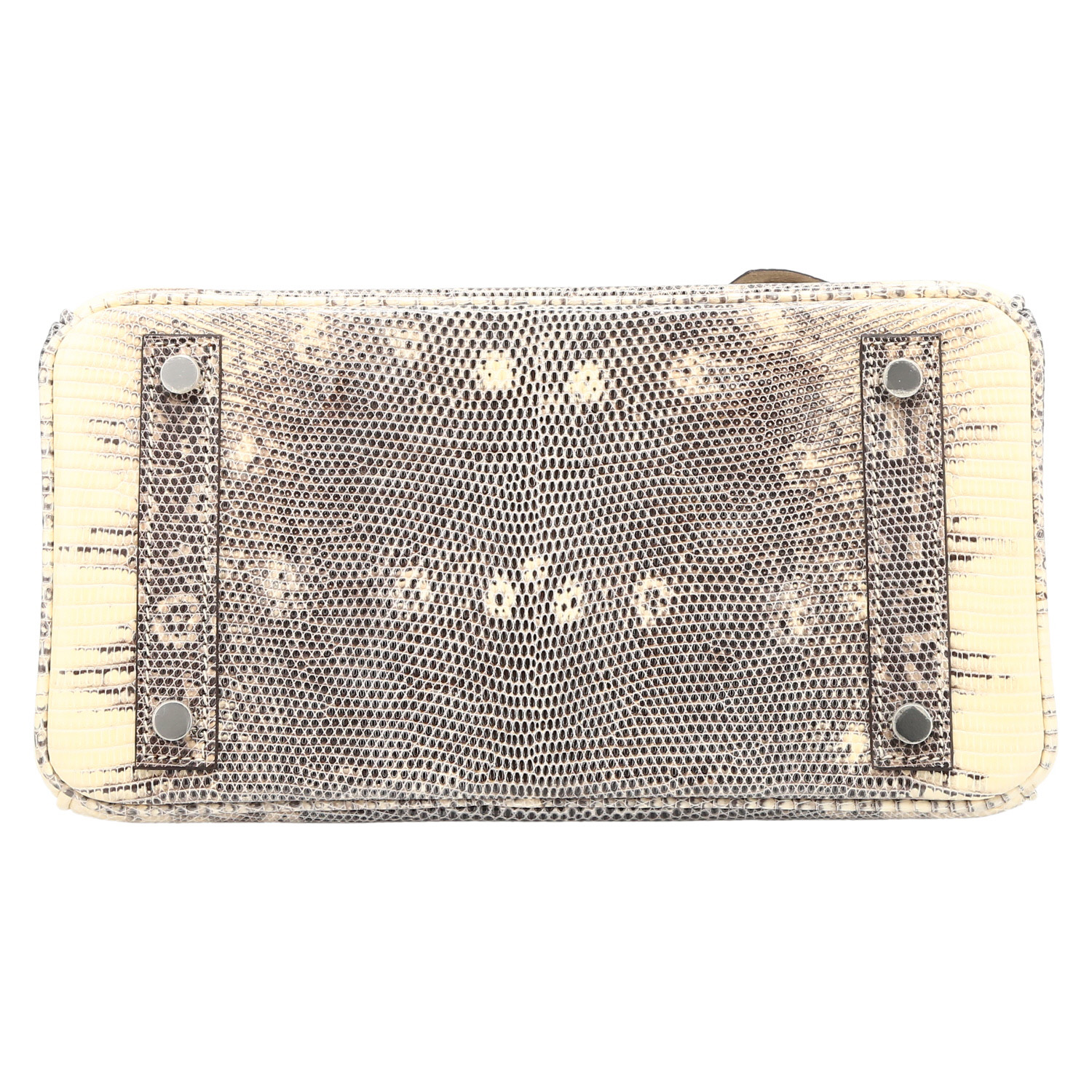 Bolso de mano Hermès  Birkin 25 cm en piel de lagarto gris y beige - Detail D4