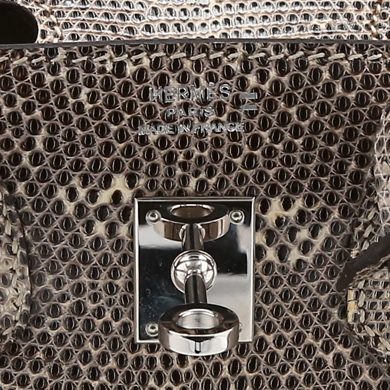 Sac à main Hermès  Birkin 25 cm en lézard gris et beige - Detail D9