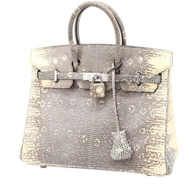 Bolso de mano Hermès  Birkin 25 cm en piel de lagarto gris y beige