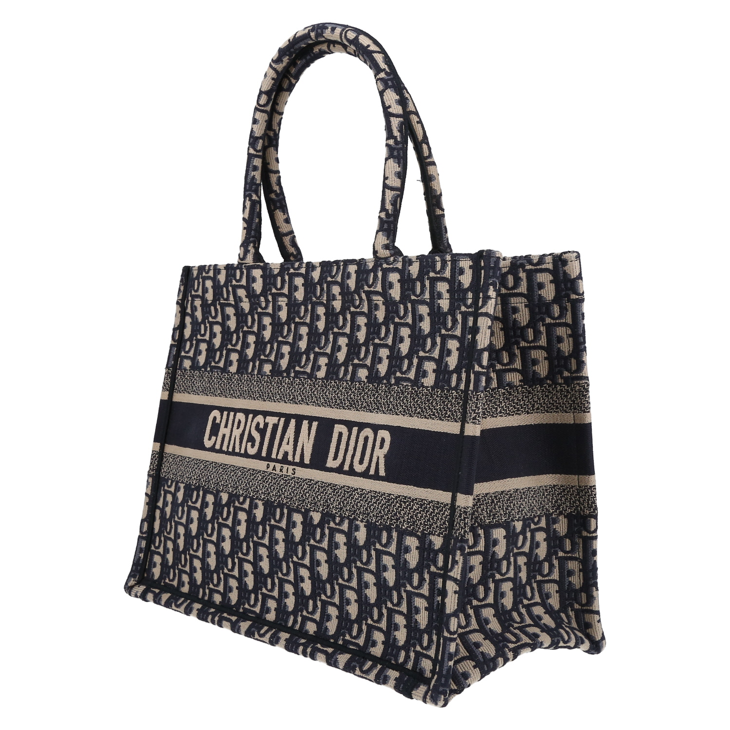 Sac cabas Dior  Book Tote en toile monogram Oblique bleue et beige - Detail D3
