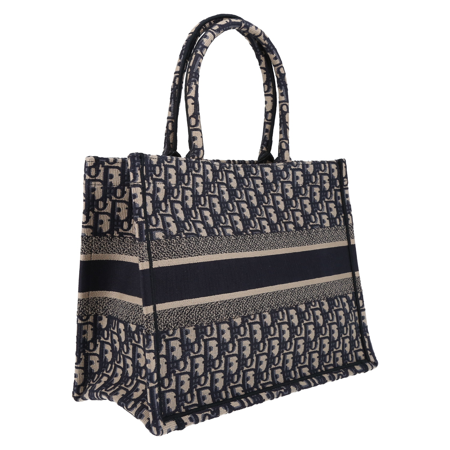 Sac cabas Dior  Book Tote en toile monogram Oblique bleue et beige - Detail D6