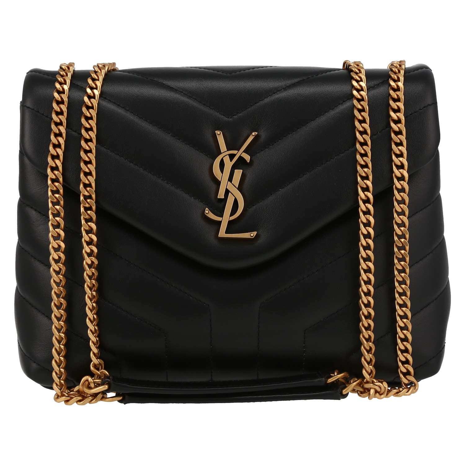 Borsa a tracolla Saint Laurent Loulou modello piccolo in pelle trapuntata a zigzag nera - Detail D2