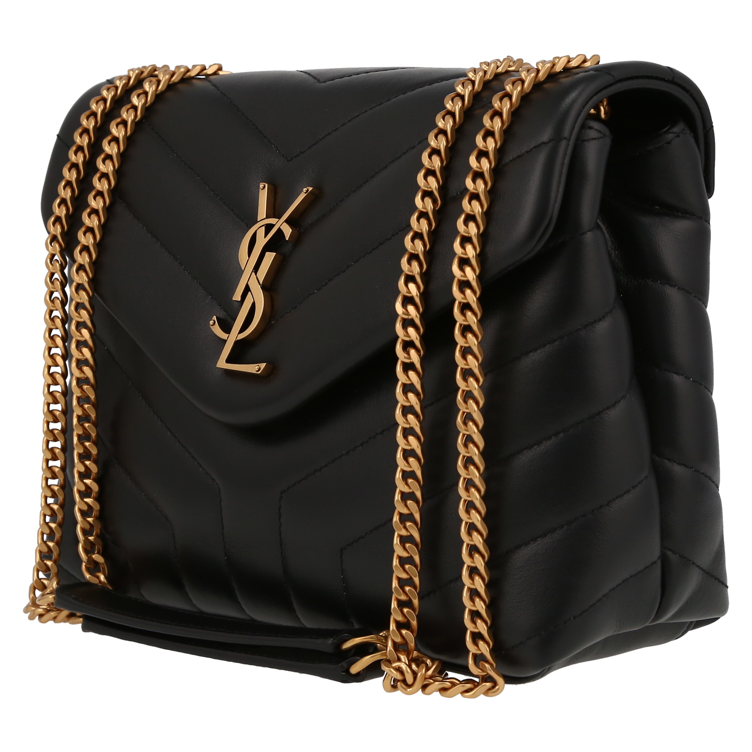 Borsa a tracolla Saint Laurent Loulou modello piccolo in pelle trapuntata a zigzag nera - Detail D3