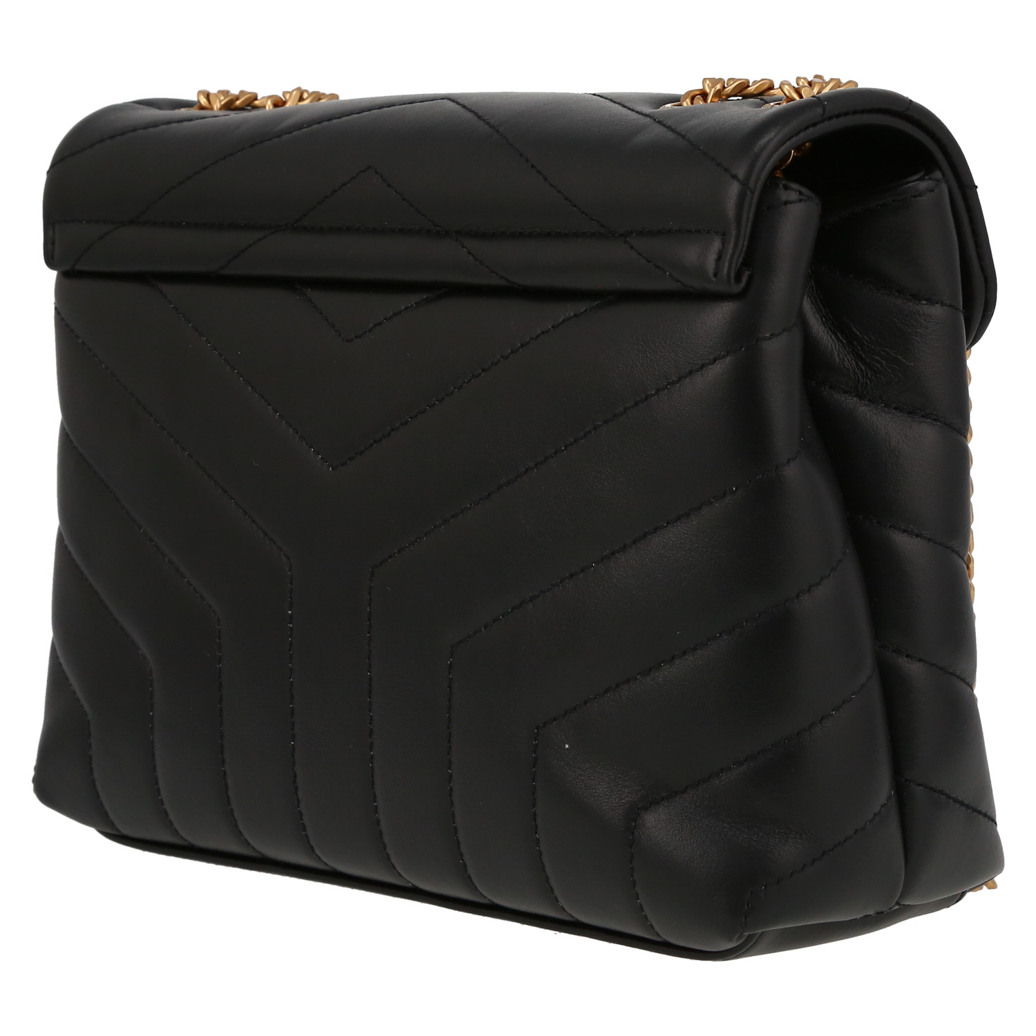 Saint Laurent Loulou small model shoulder bag in black chevron quilted leather - Detail D5