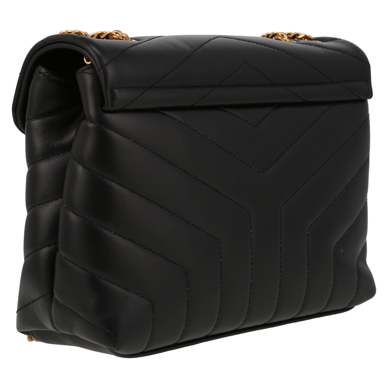 Saint Laurent Loulou small model shoulder bag in black chevron quilted leather - Detail D6