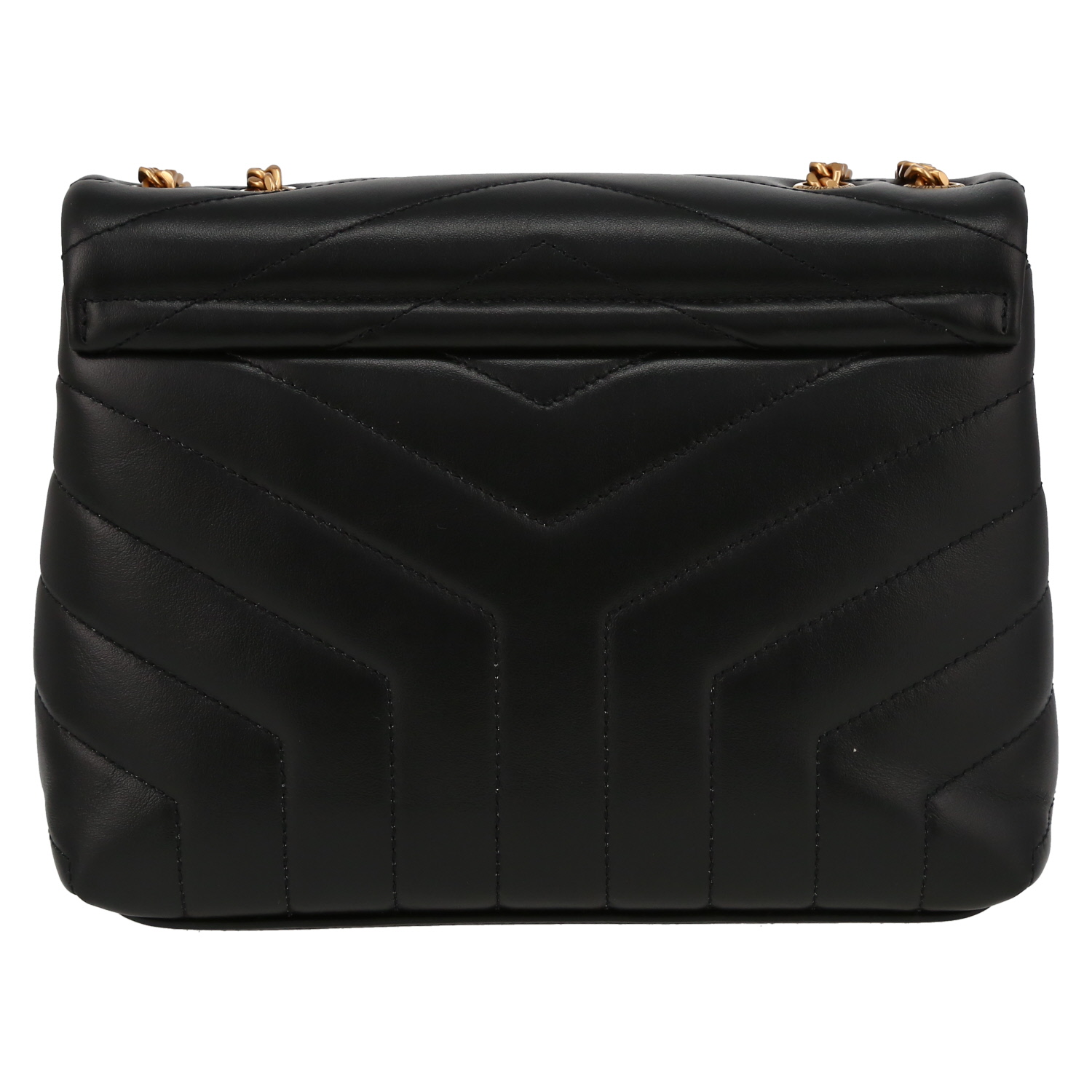 Saint Laurent Loulou small model shoulder bag in black chevron quilted leather - Detail D7