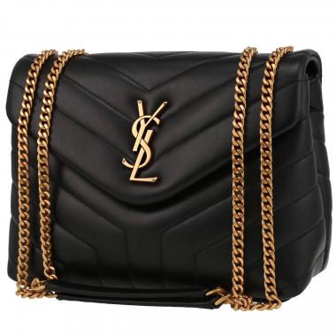 Saint Laurent Black Loulou Puffer Small Pouch Chevron Quilted Clutch Bag