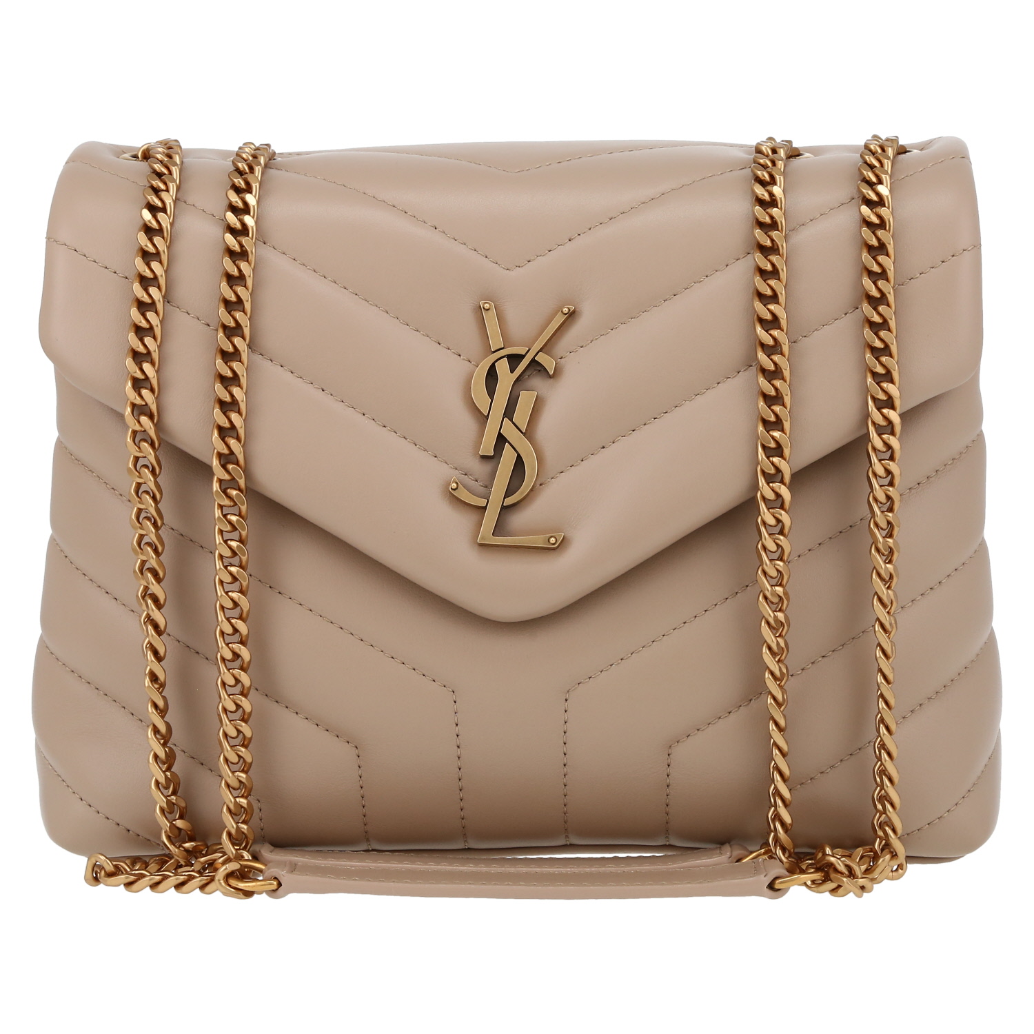 Borsa a tracolla Saint Laurent  Loulou modello piccolo  in pelle trapuntata a zigzag beige - Detail D2