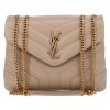 Borsa a tracolla Saint Laurent  Loulou modello piccolo  in pelle trapuntata a zigzag beige - Detail D2 thumbnail