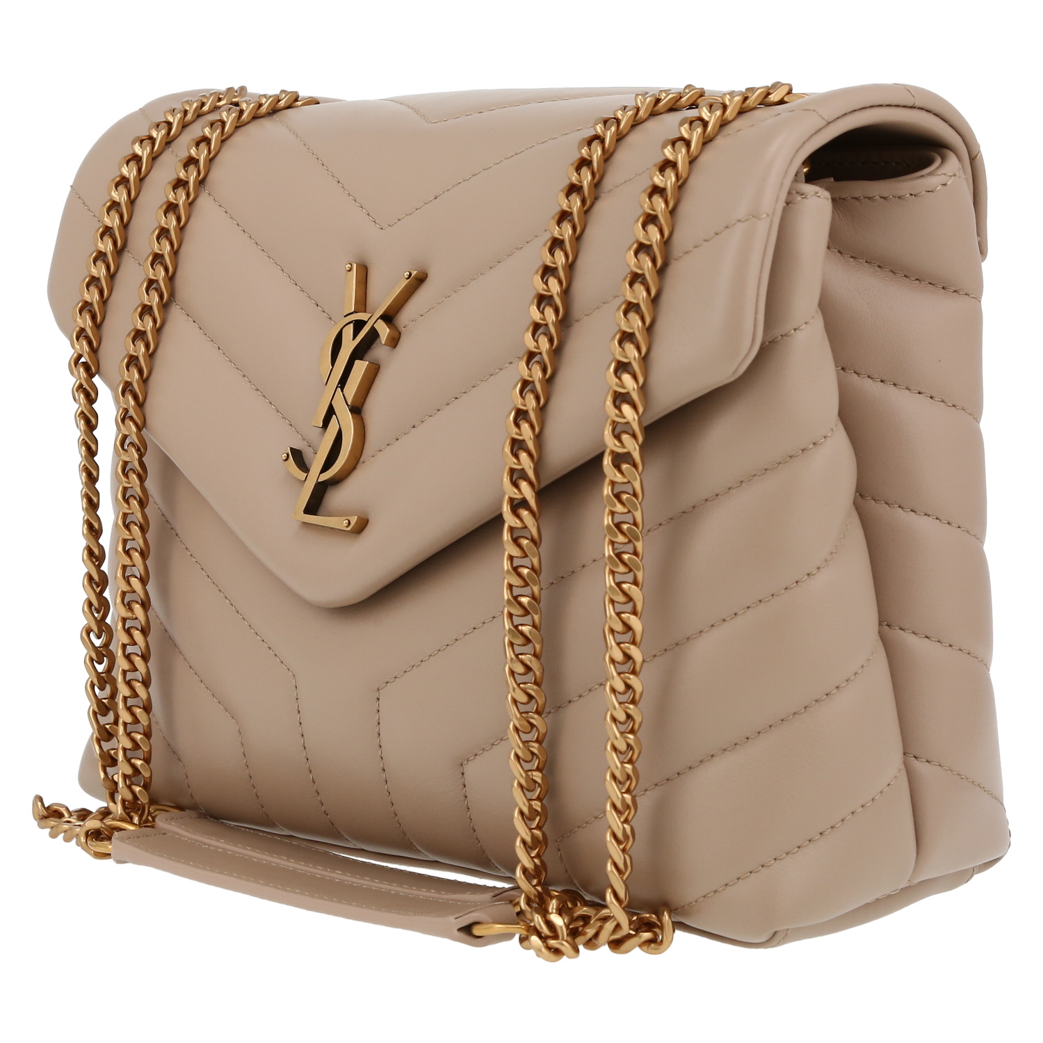 Bolso bandolera Saint Laurent  Loulou modelo pequeño  en cuero acolchado con motivos de espigas beige - Detail D3