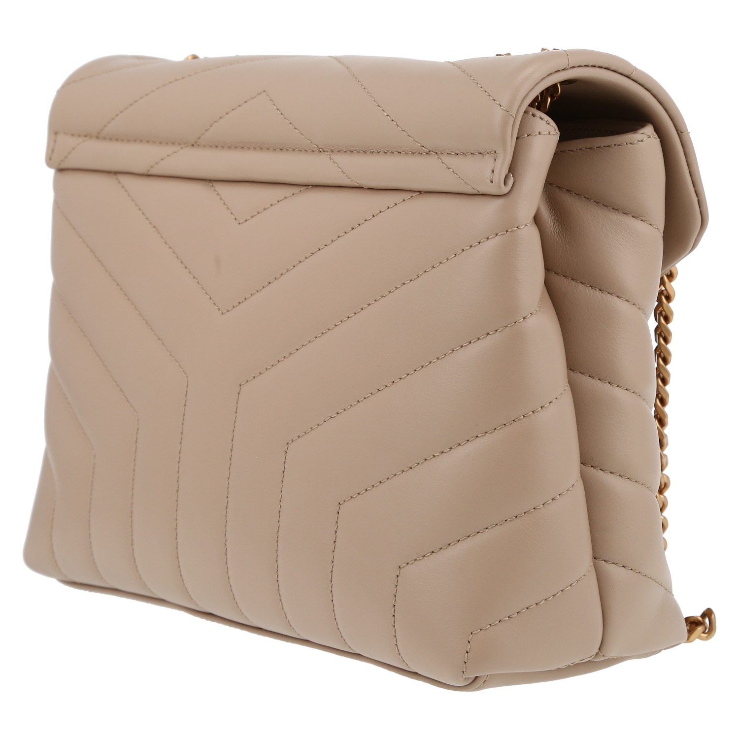 Bolso bandolera Saint Laurent  Loulou modelo pequeño  en cuero acolchado con motivos de espigas beige - Detail D5