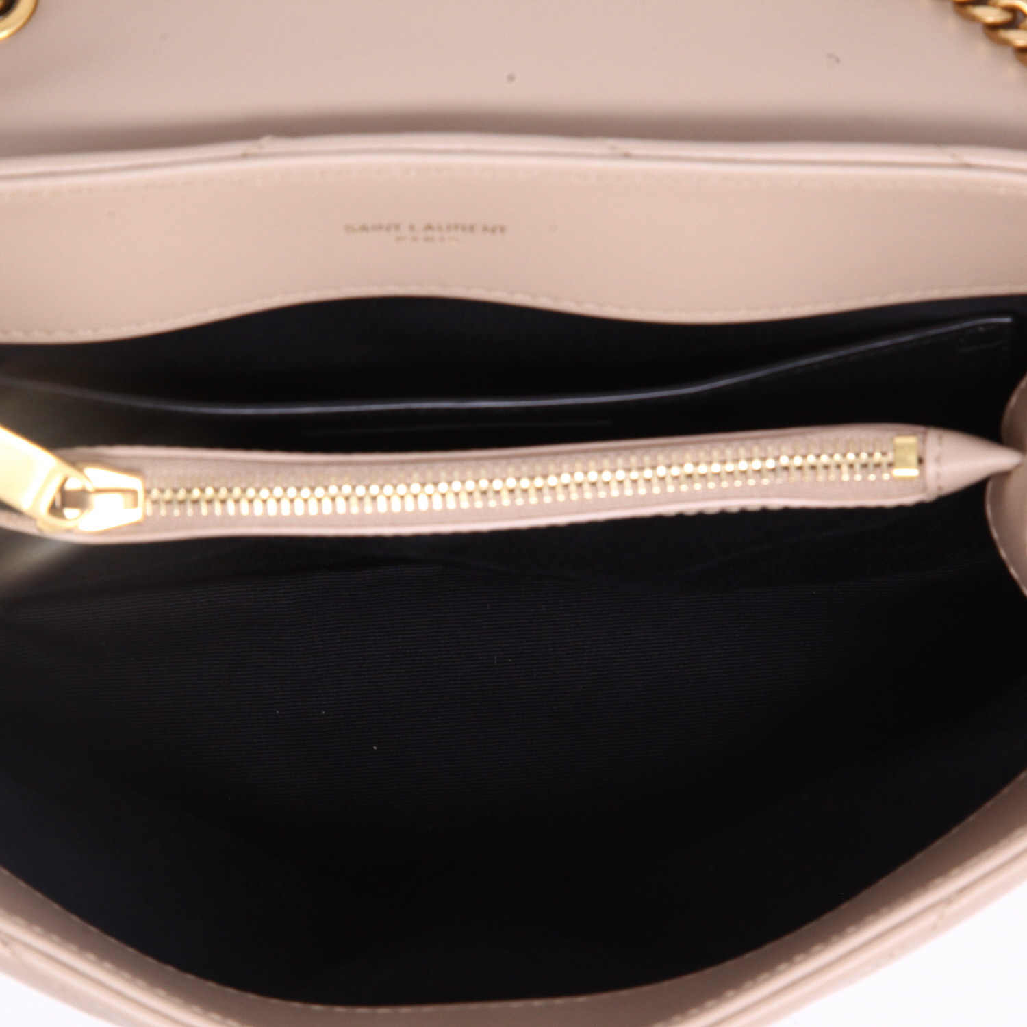Borsa a tracolla Saint Laurent  Loulou modello piccolo  in pelle trapuntata a zigzag beige - Detail D8