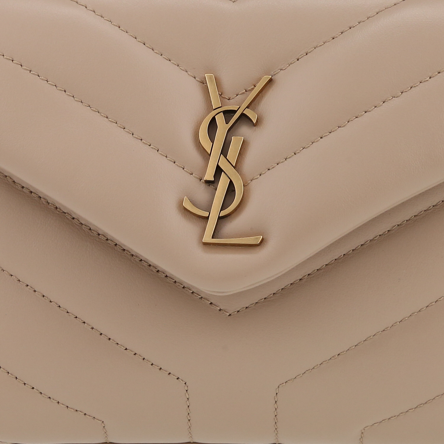 Borsa a tracolla Saint Laurent Toy Loulou in pelle trapuntata a zigzag beige - Detail D1