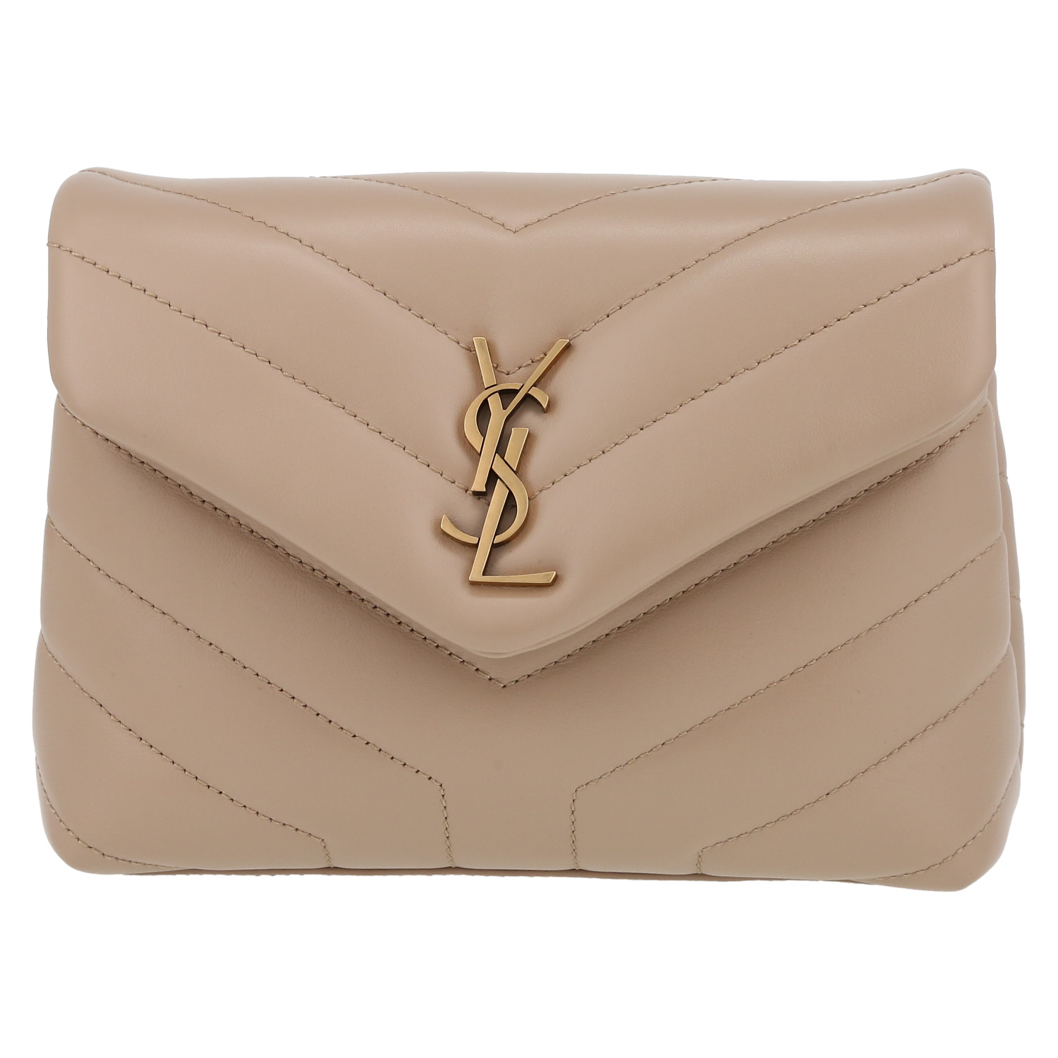 Borsa a tracolla Saint Laurent Toy Loulou in pelle trapuntata a zigzag beige - Detail D2