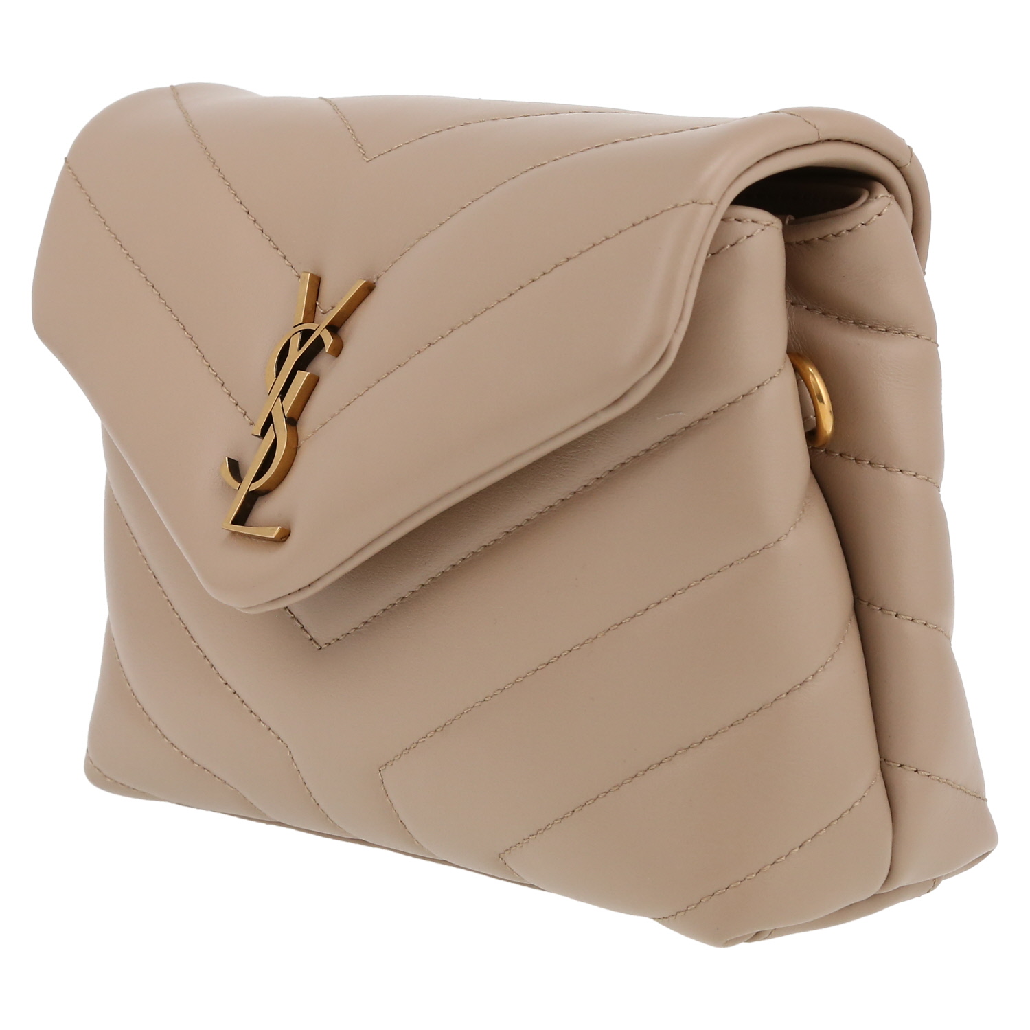 Borsa a tracolla Saint Laurent Toy Loulou in pelle trapuntata a zigzag beige - Detail D3
