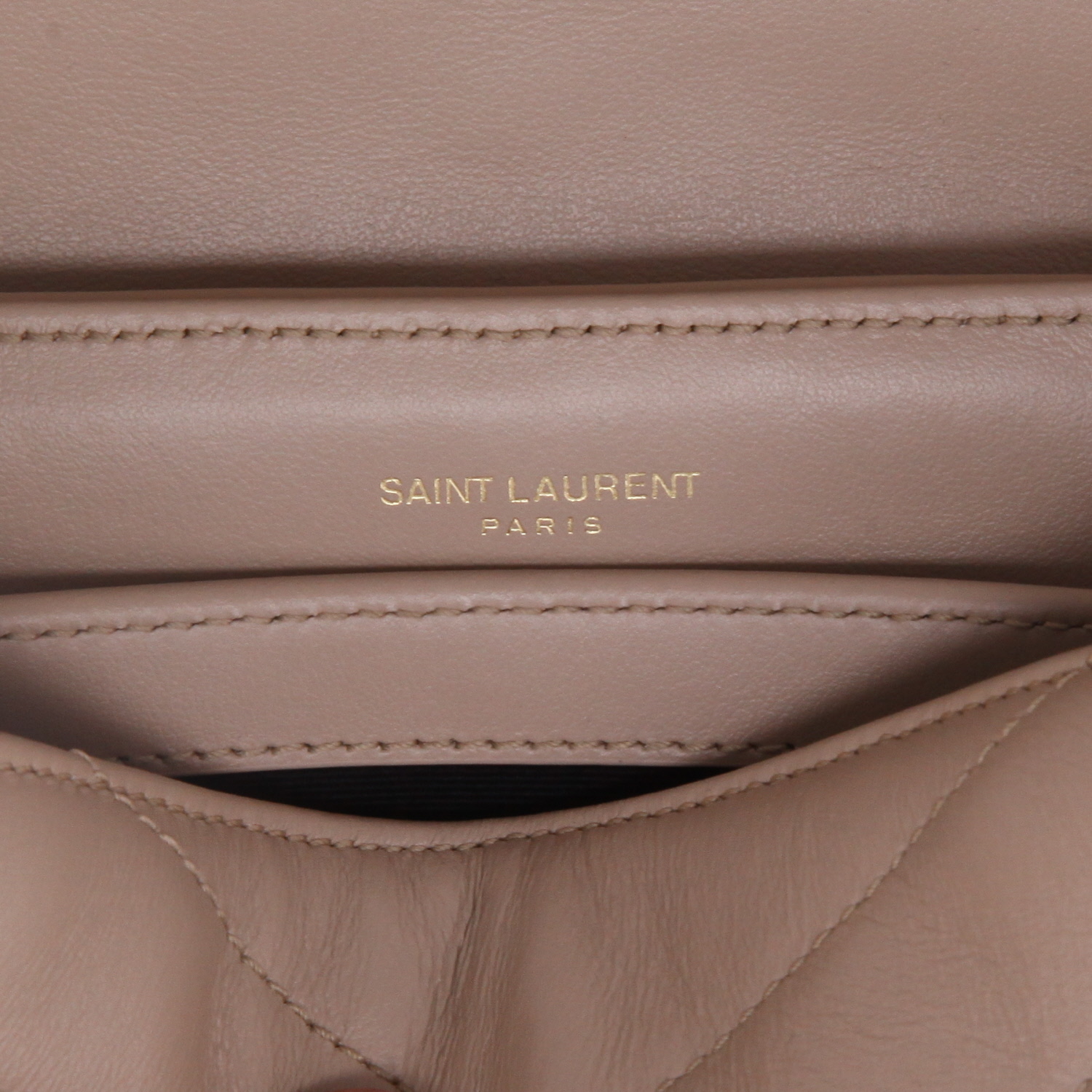 Borsa a tracolla Saint Laurent Toy Loulou in pelle trapuntata a zigzag beige - Detail D9